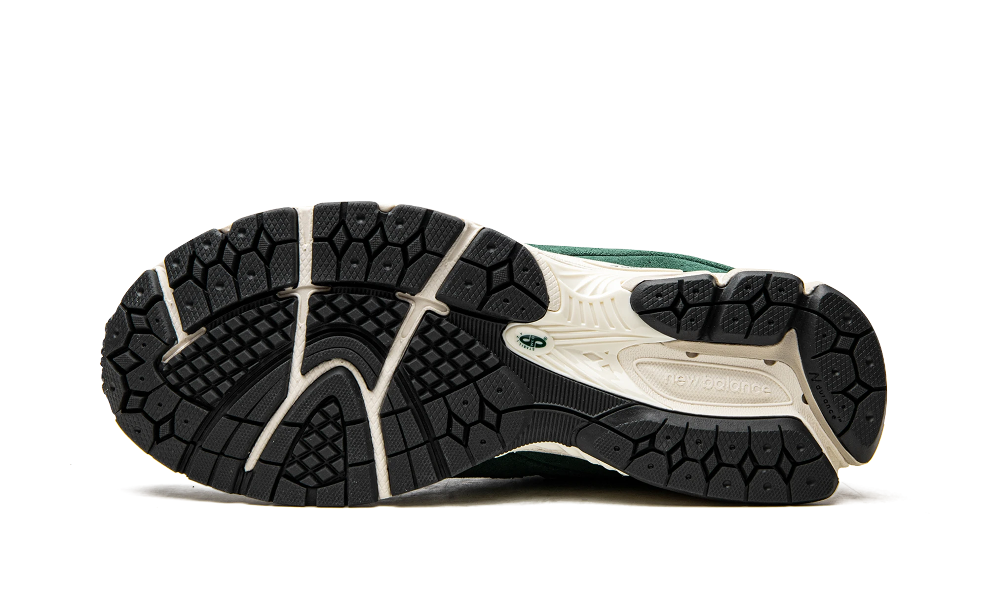 Outer rubber sole of the New Balance 2002R Nightwatch Green (M2002RHB).