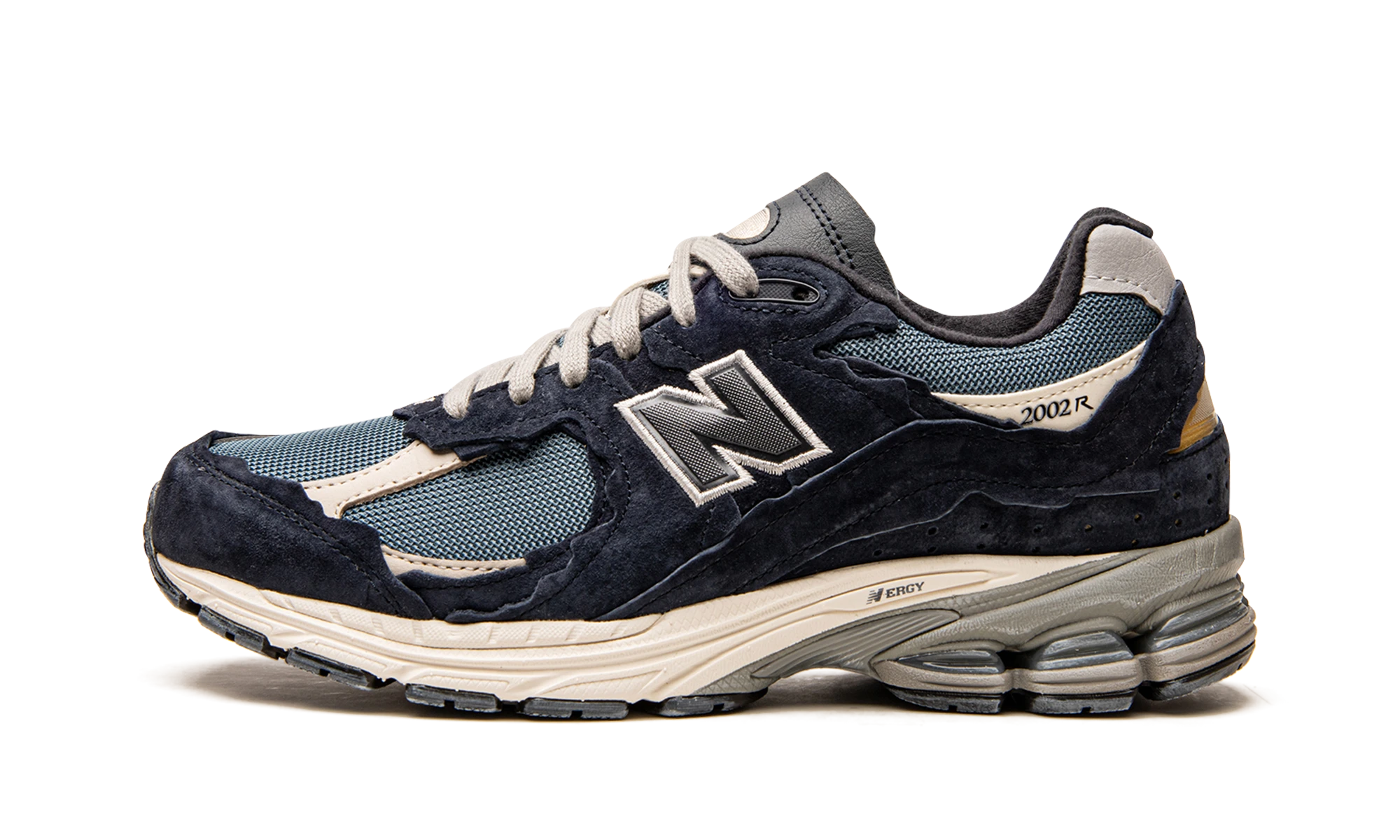 Αθλητικό παπούτσι New Balance 2002R Protection Pack Dark Navy (M2002RDF) σε δέρμα μπλε — εξωτερική πλαϊνή άποψη.