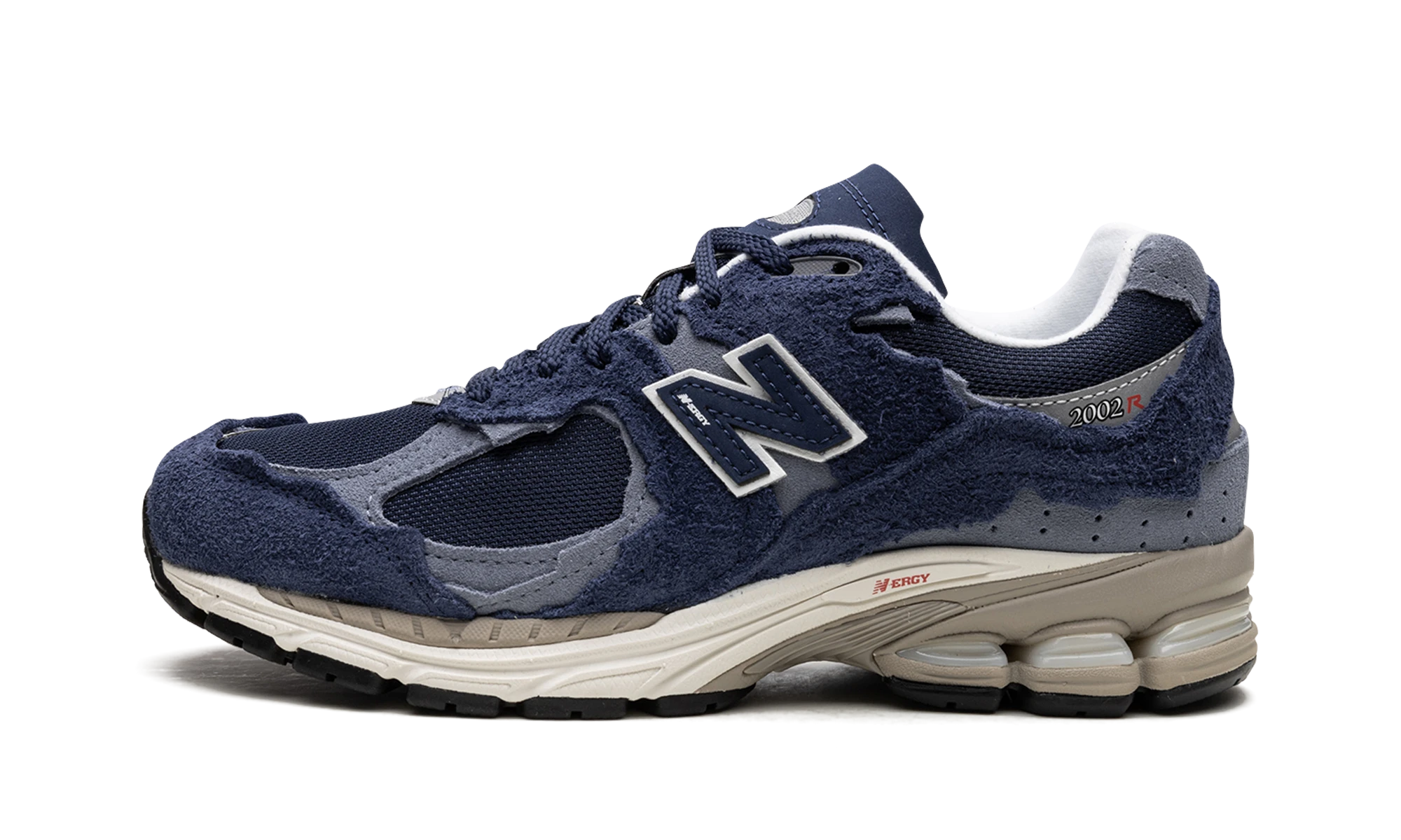 Sneaker New Balance 2002R Protection Pack Navy Grey (M2002RDK) in leather blue and grey — outer profile view.