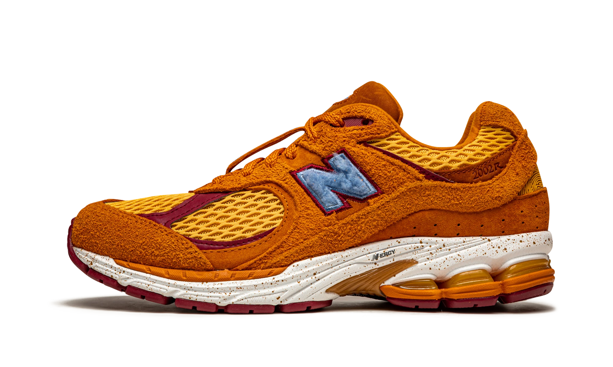 Sneaker New Balance 2002R Salehe Bembury Peace Be The Journey (ML2002R1) in leather orange, yellow and blue — outer profile view.