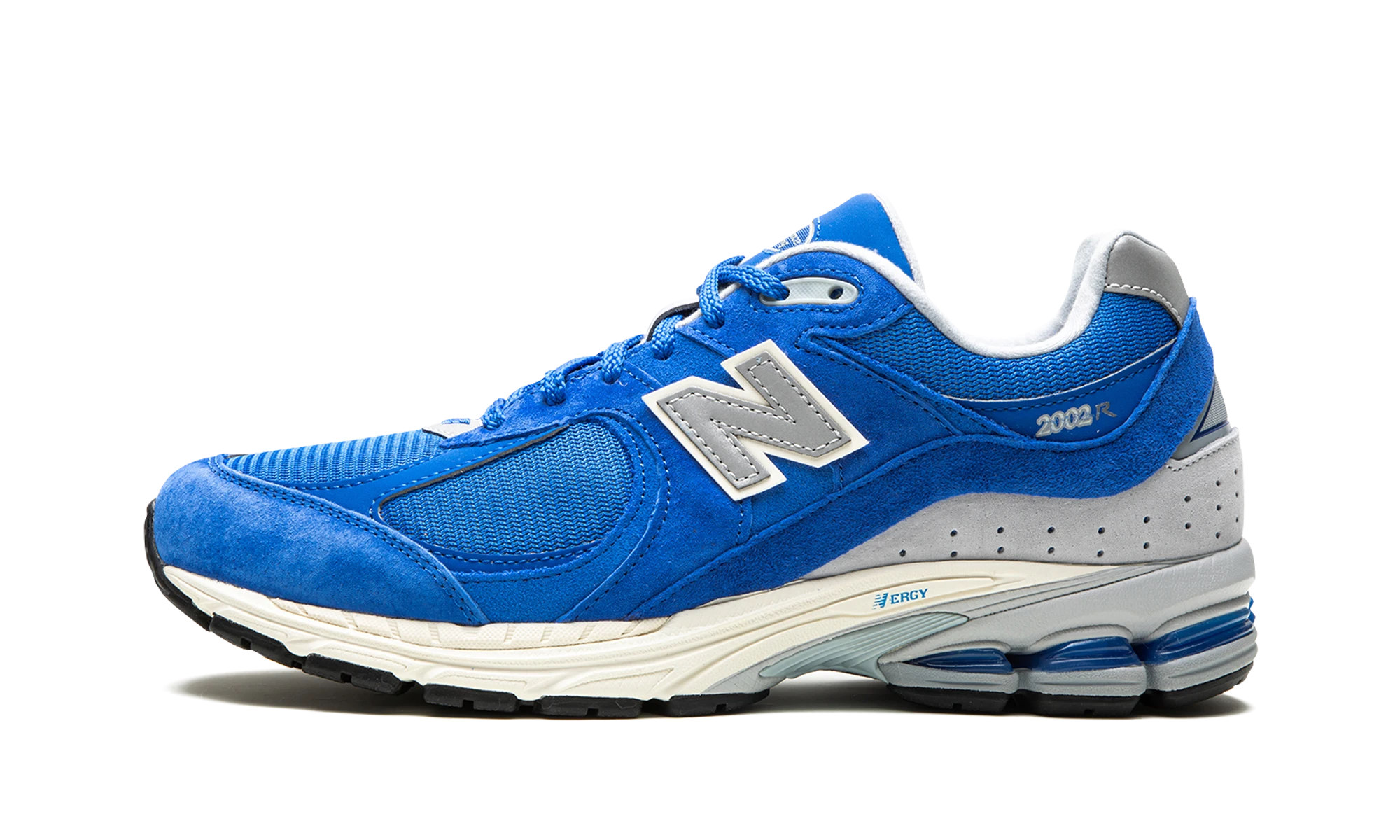 Sneaker New Balance 2002R Sport Royal (M2002RHU) in leather blue and white — outer profile view.