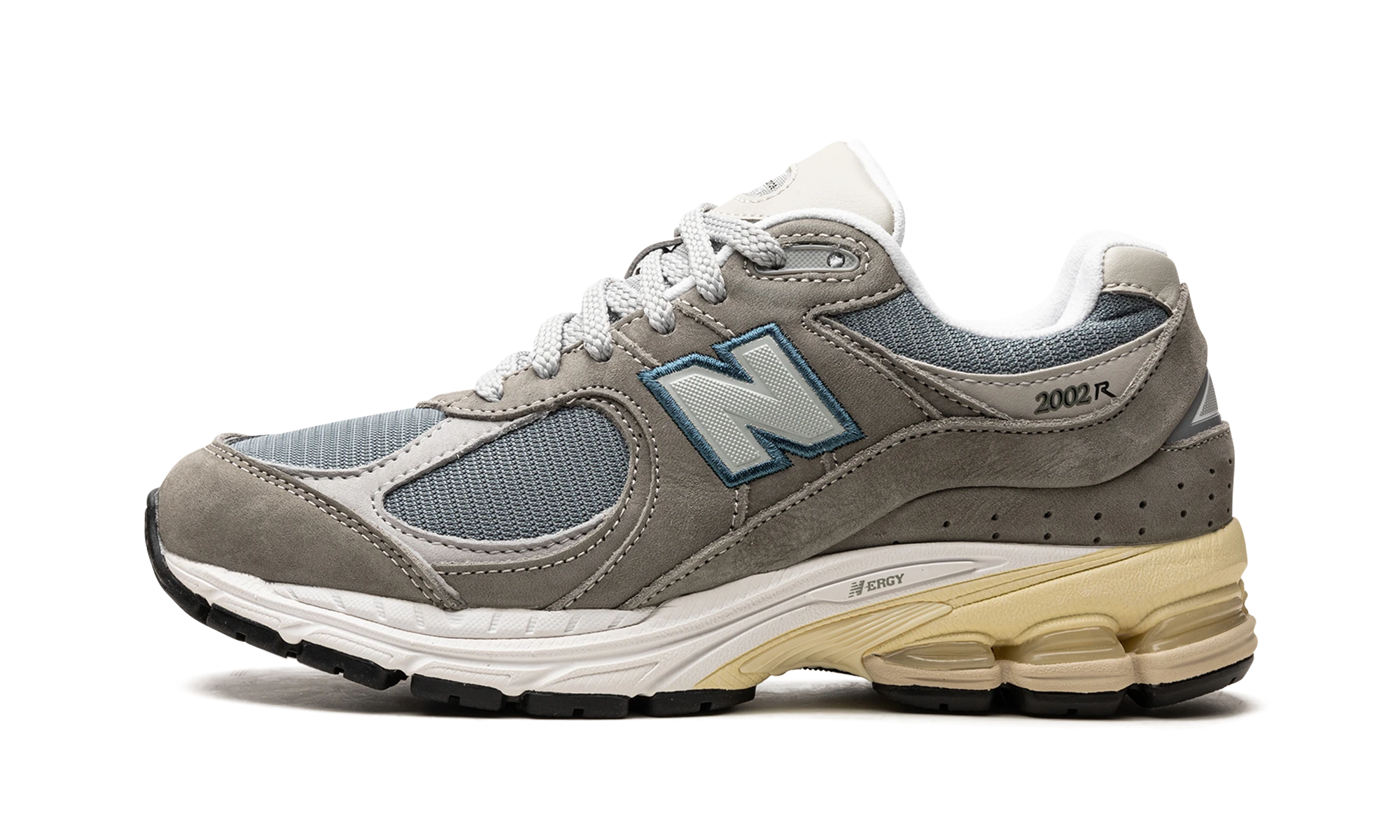 Sneaker New Balance 2002R Steel Blue (M2002RNA) in leather blue, grey and white — outer profile view.
