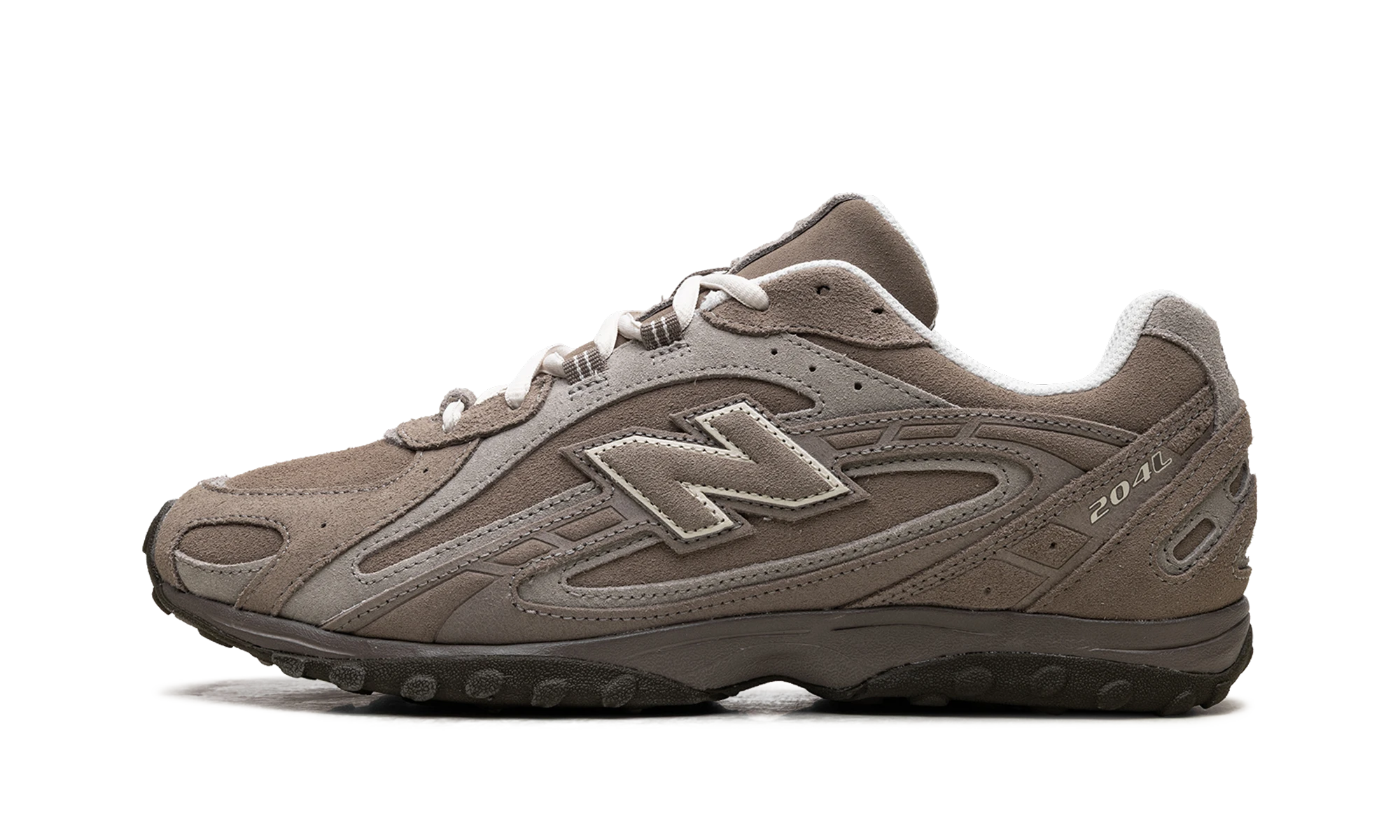 Sneaker New Balance 204L Mushroom Arid Stone (U204LMMA) in leather beige and grey — outer profile view.