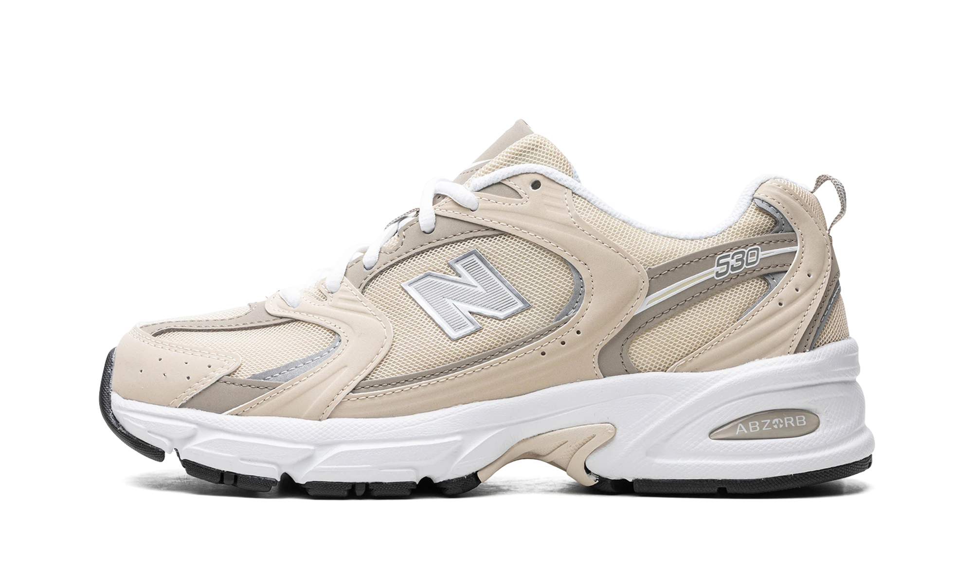 Sneaker New Balance 530 Beige Aluminum (MR530SMD) in leather beige — outer profile view.