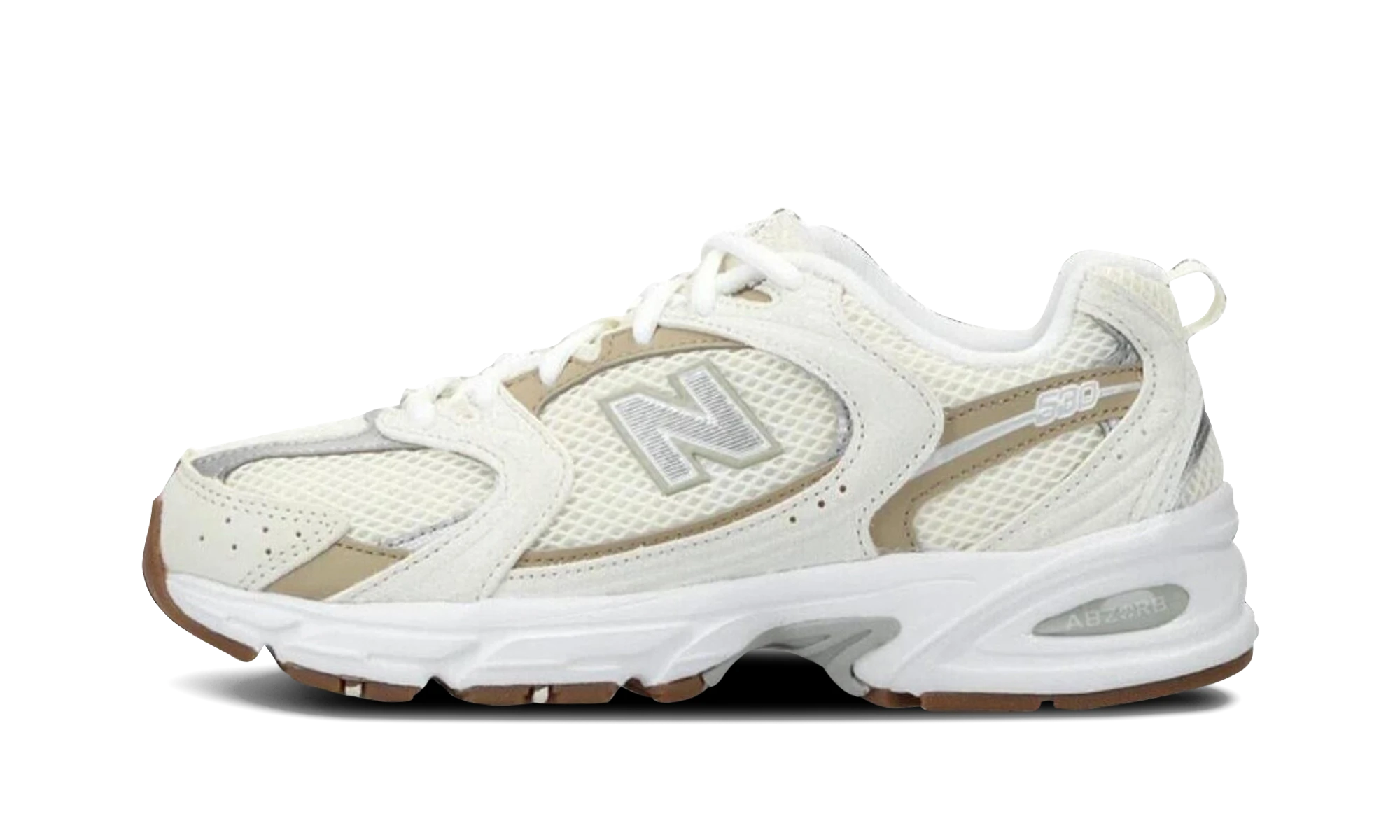 Sneaker New Balance 530 Linen Stoneware (MR530GB) in leer beige en wit — zijaanzicht.