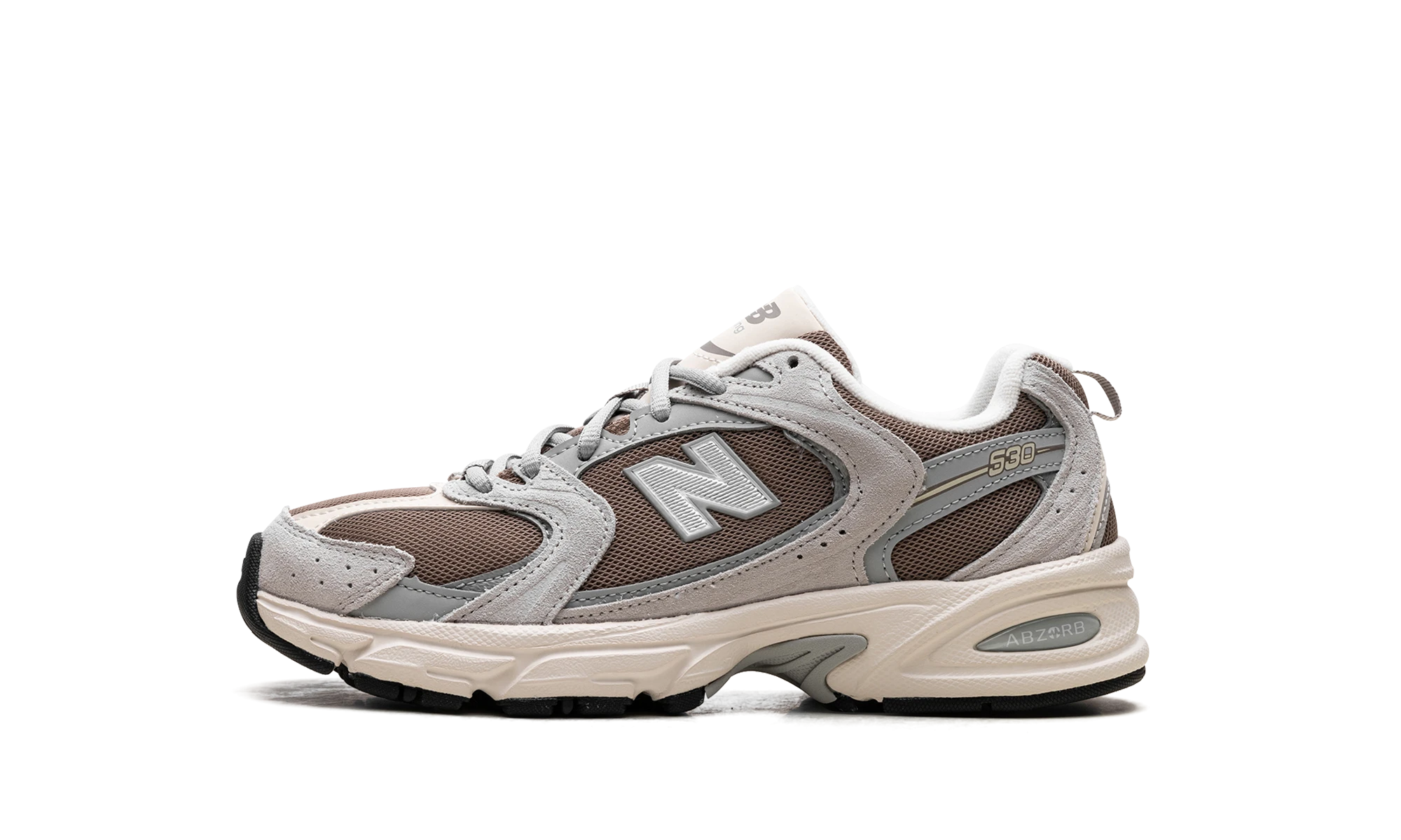 Sneaker New Balance 530 Moonrock Mushroom in leather beige, available in Europe — outer profile view.
