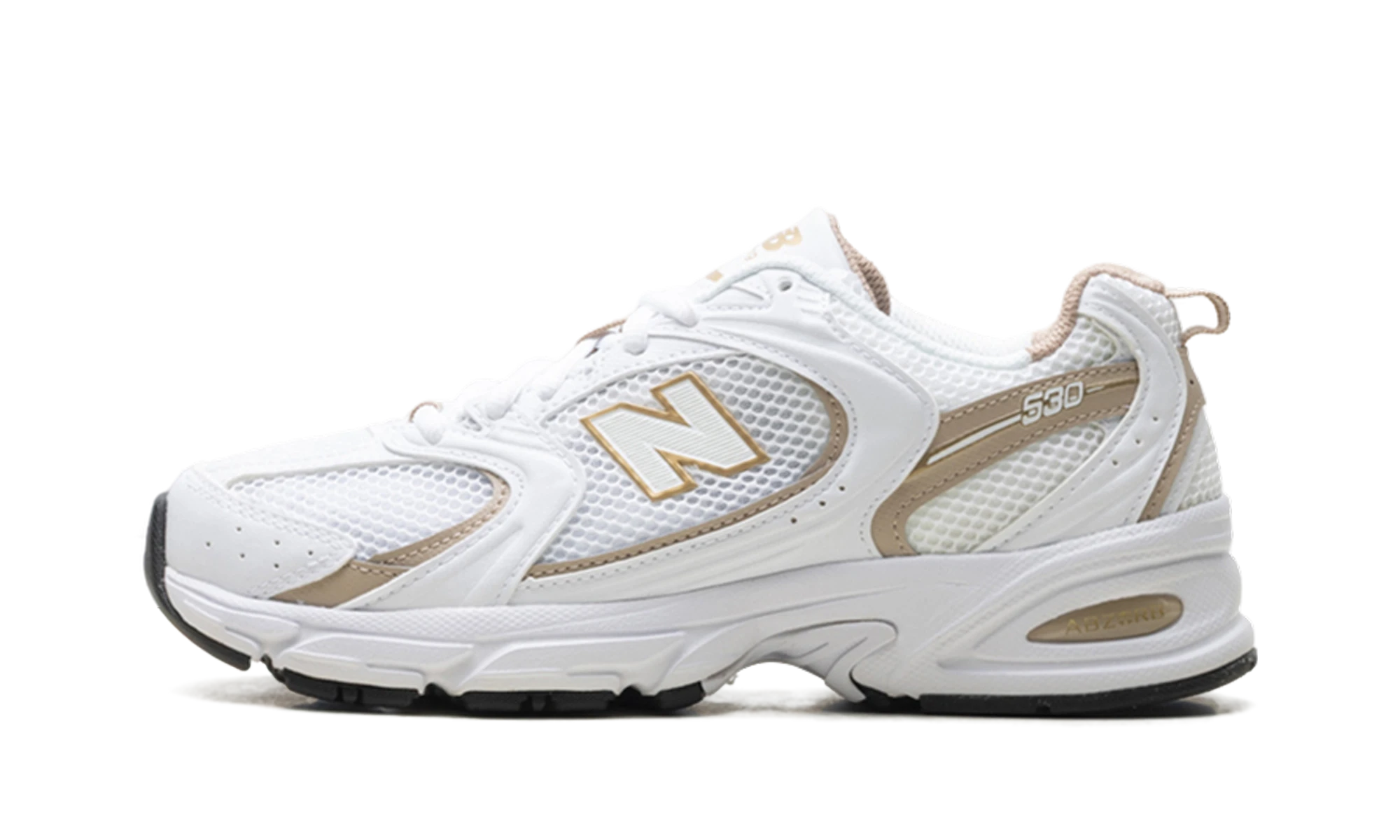 Sneaker New Balance 530 Munsell White Mindful Grey (MR530WJ) in leather white and grey — outer profile view.