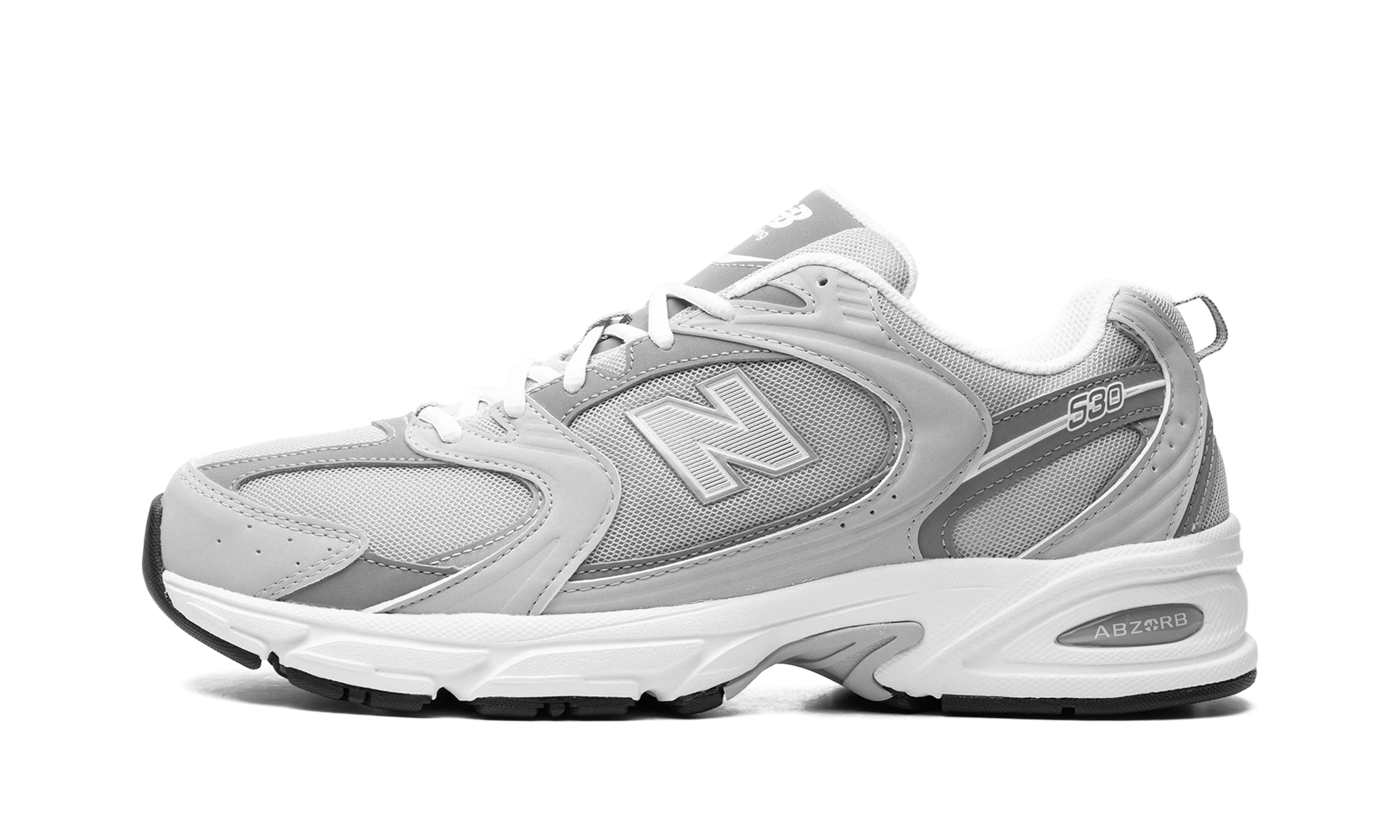 Sneaker New Balance 530 Summer Fog in leather grey, available in Europe — outer profile view.