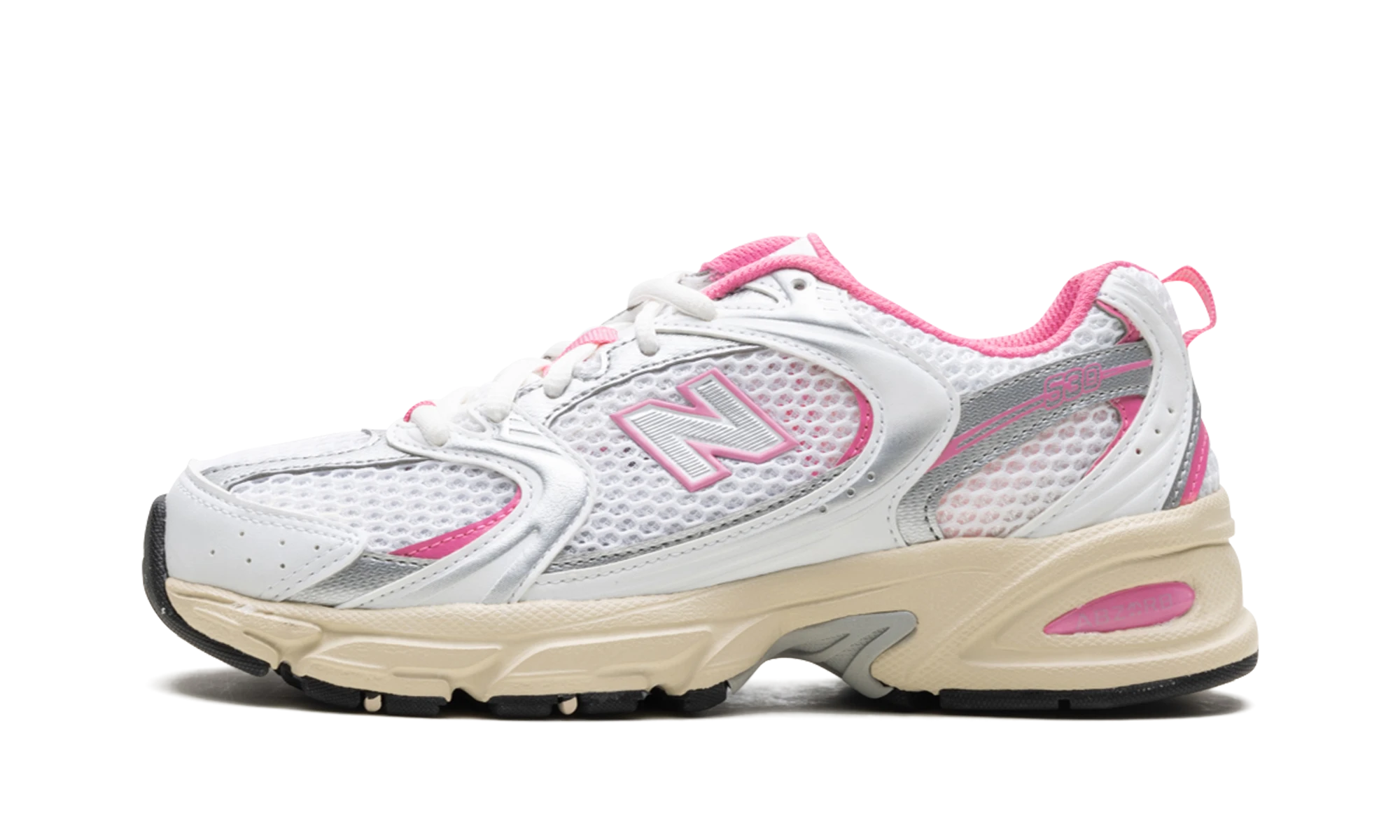 Sneaker New Balance 530 White Pink Vintage (MR530ED) in leer wit en roze — zijaanzicht.