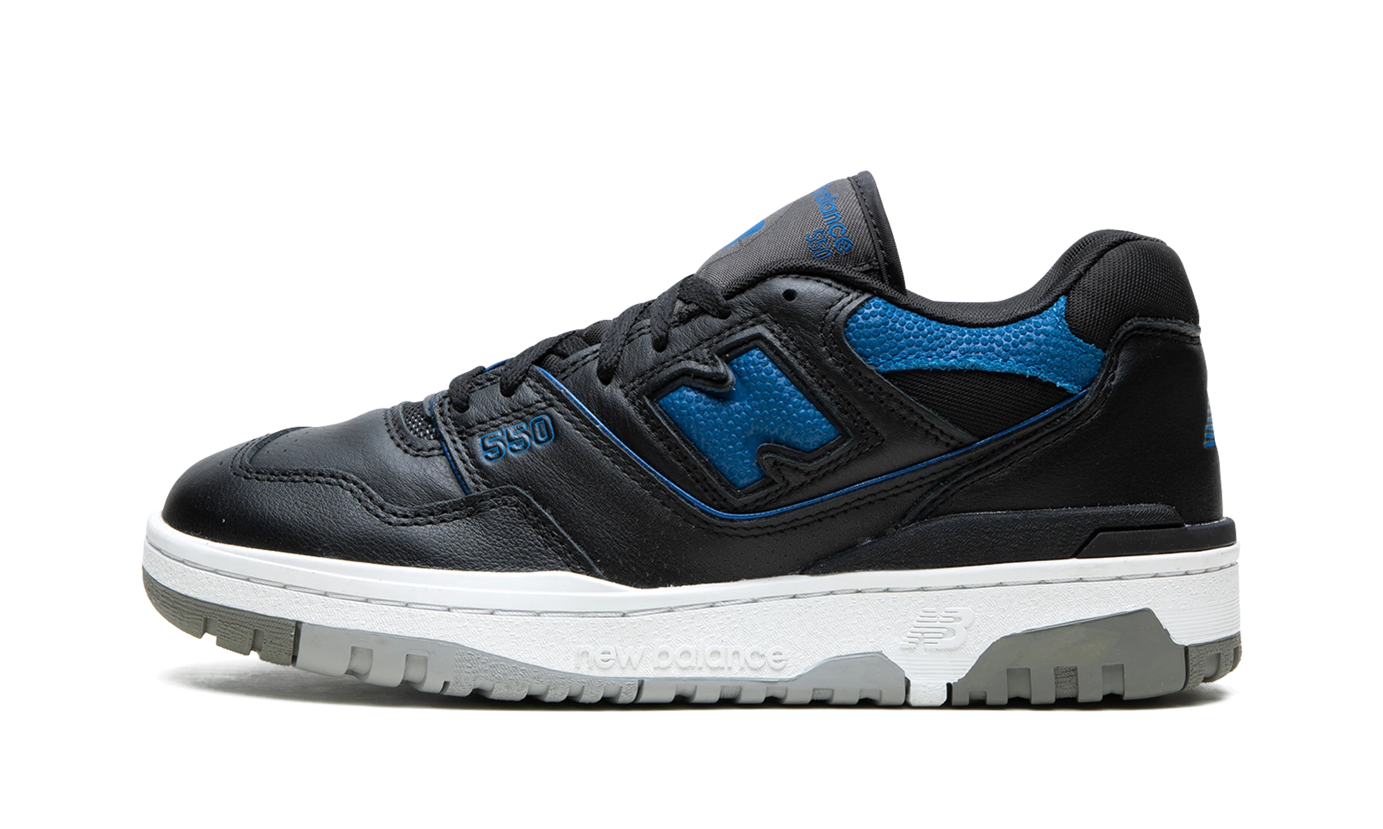 Teniska New Balance 550 Black Blue Groove (BB550PLB) z koža čierny, modrý a biely — pohľad z vonkajšej strany.
