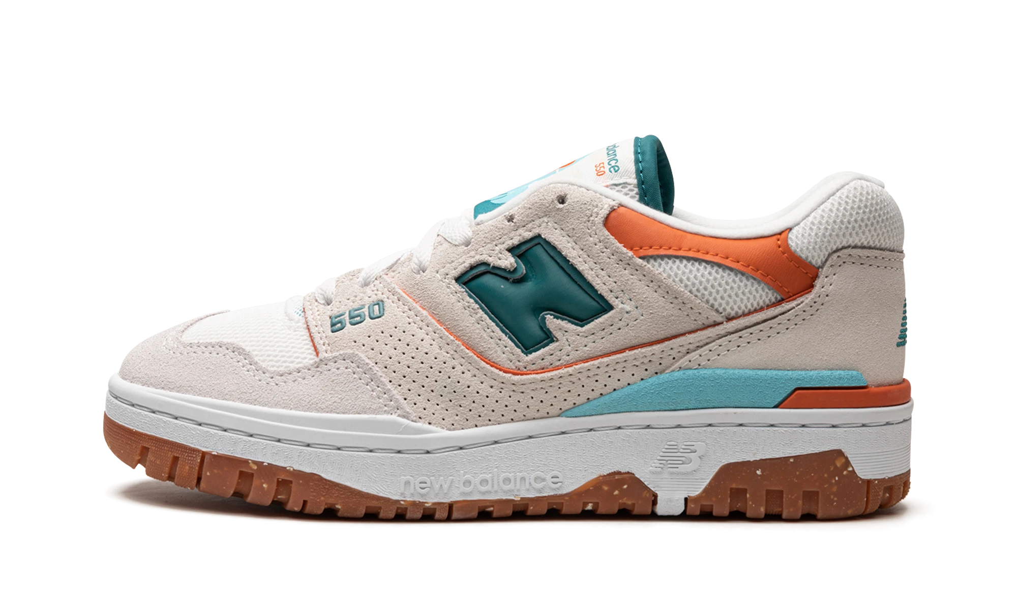 Sneaker New Balance 550 Sea Salt Verdigris (BBW550DA) in leer wit — zijaanzicht.
