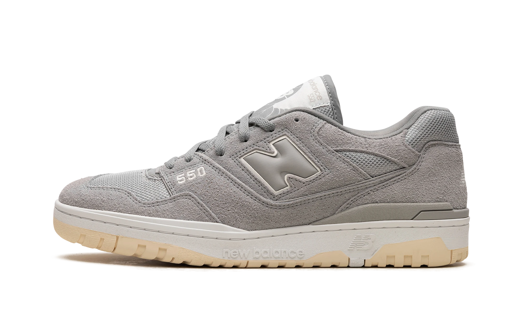 Sneaker New Balance 550 Suede Slate Grey (BB550PHD) in leather grey — outer profile view.