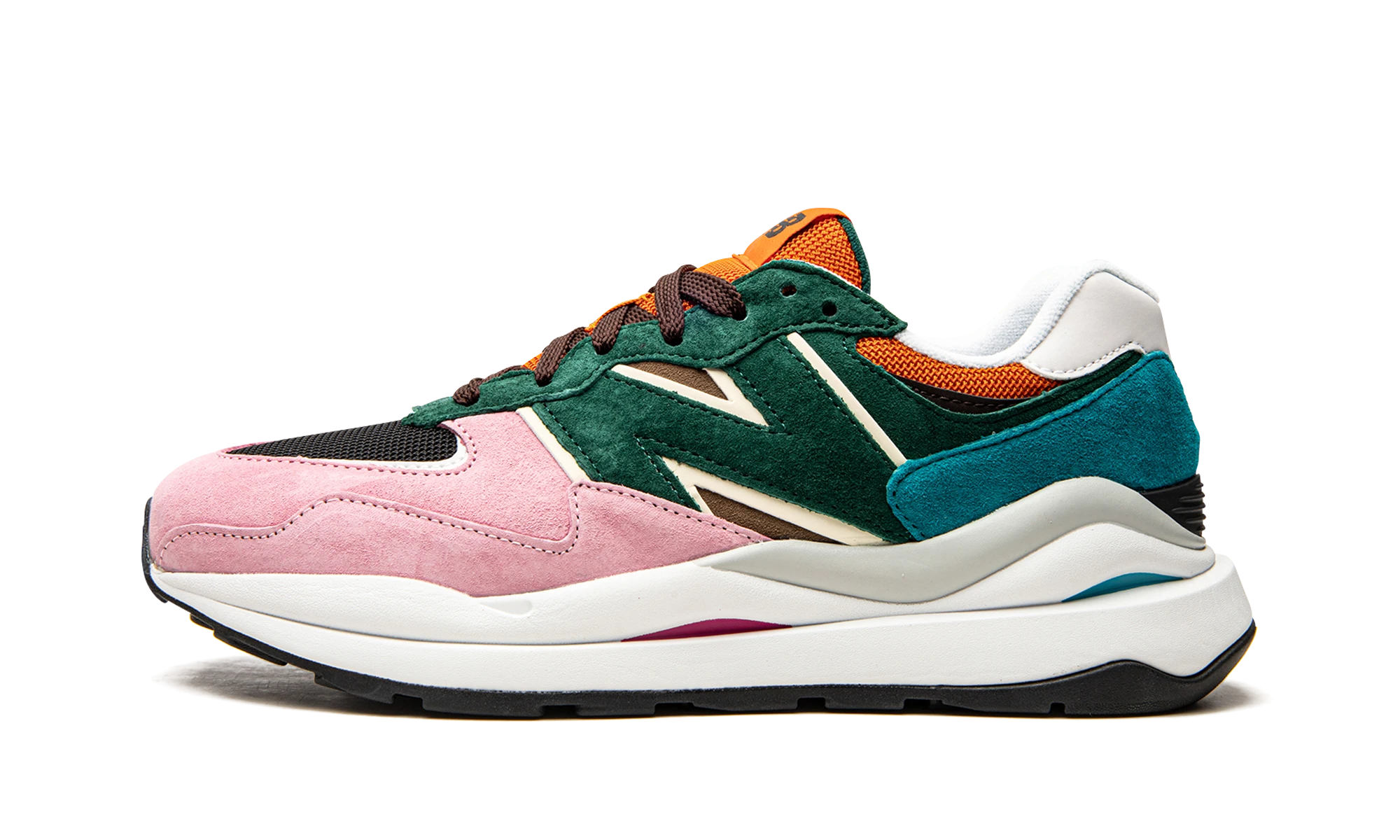 Sneaker New Balance 57/40 Pink Lemonade Green Black Orange (M5740FM1) in leather black, pink and green — outer profile view.