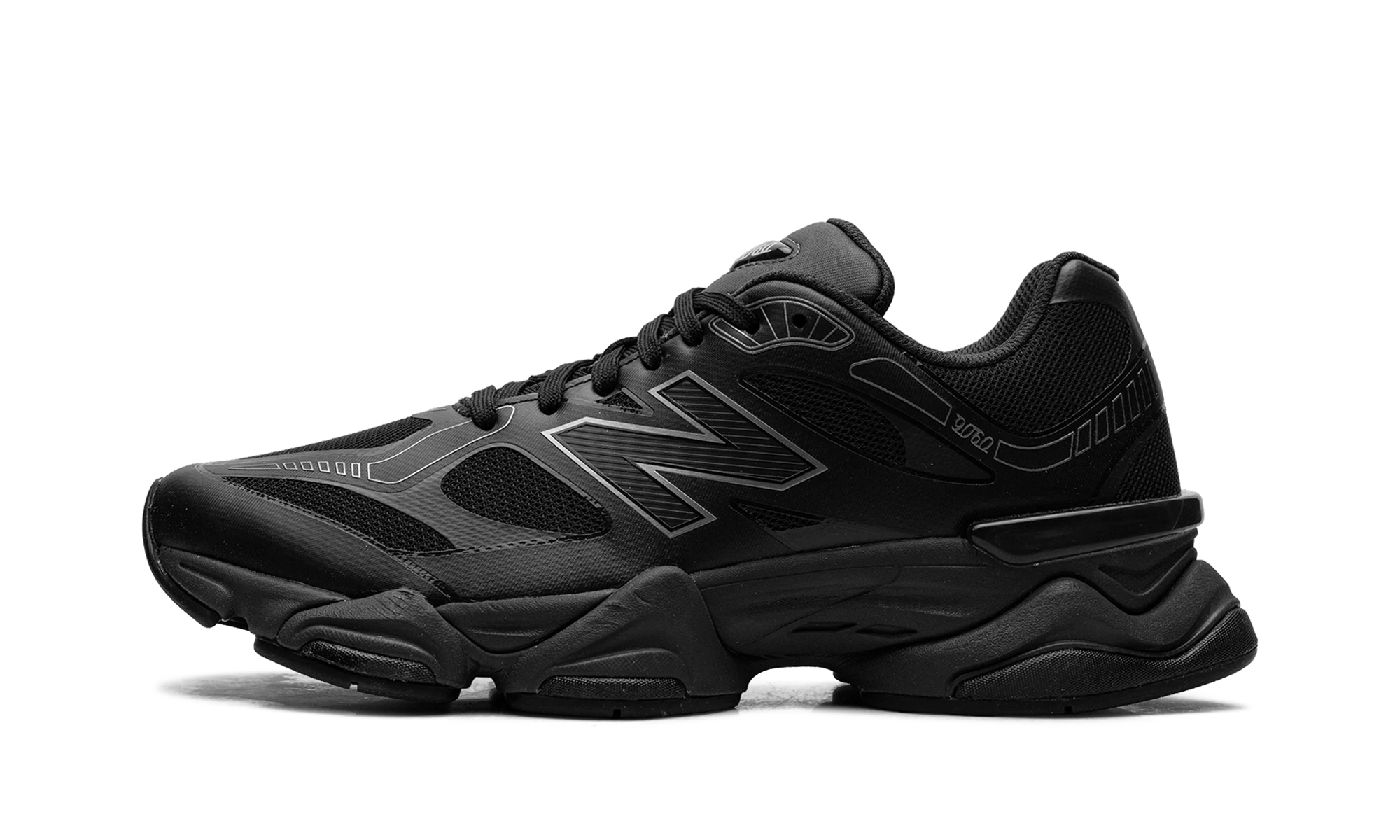 Sneaker New Balance 9060 Black Grey Black (U90606TO) in leer zwart en grijs — zijaanzicht.