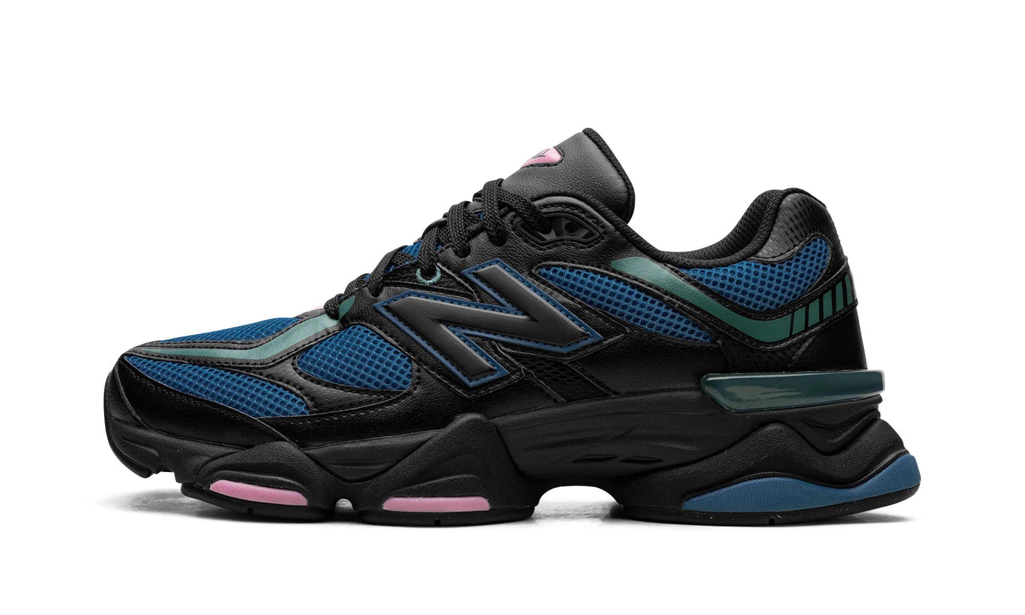 Sneaker New Balance 9060 Blue Agate (U9060AGC) in leer zwart en blauw — zijaanzicht.
