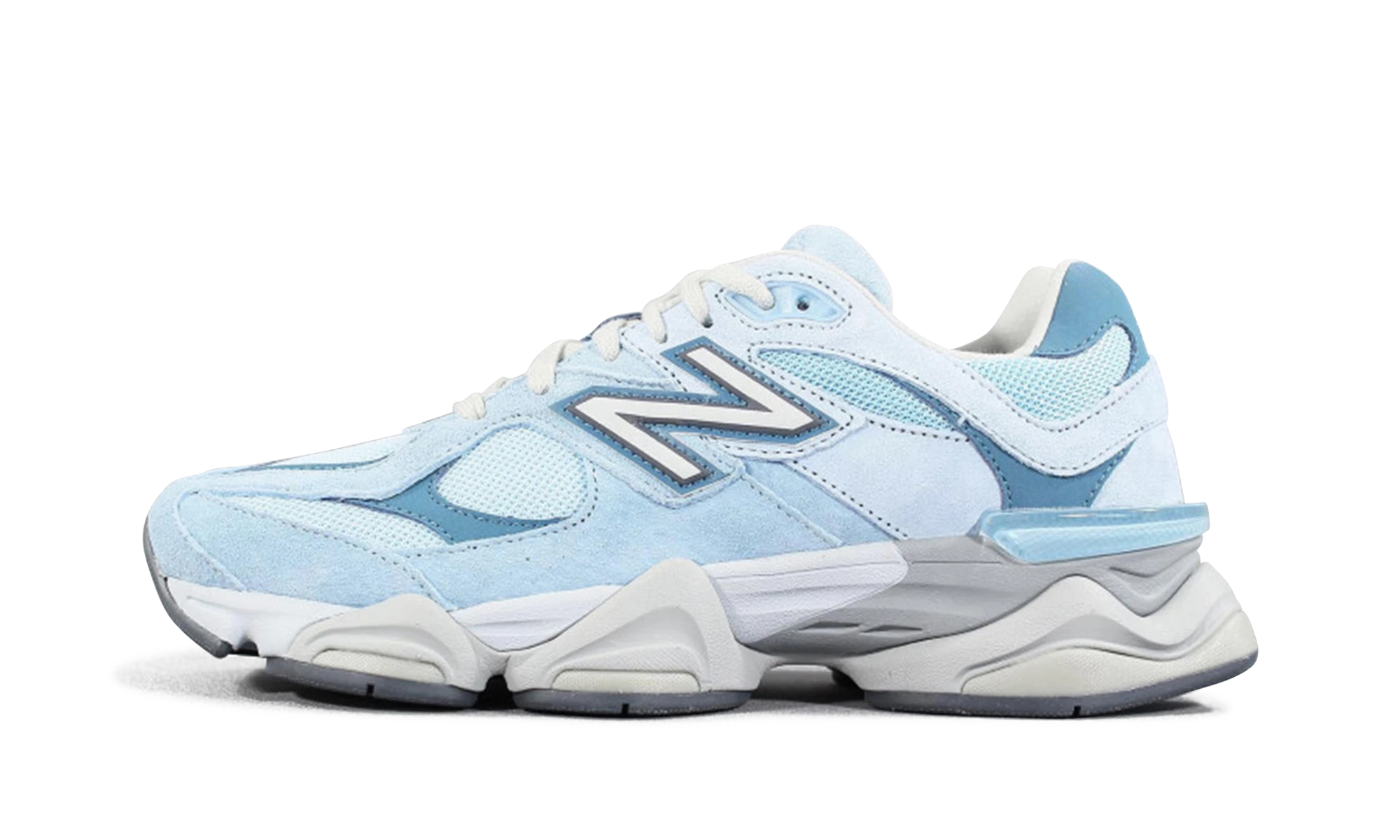 Sneaker New Balance 9060 Chrome Blue (U9060EED) in leer blauw — zijaanzicht.