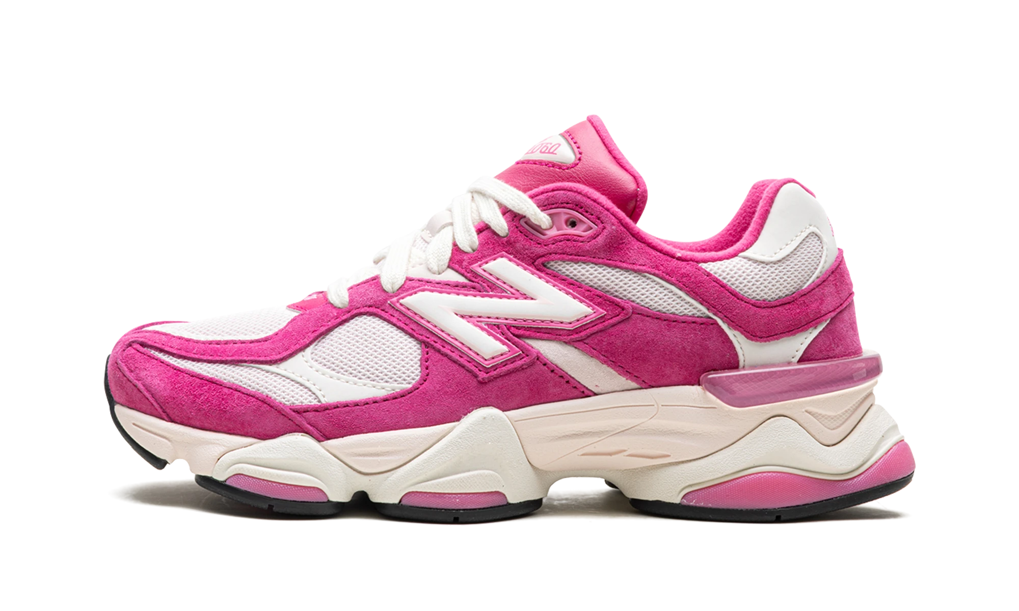 Sneaker New Balance 9060 Fuchsia Pink (U9060FP) in leer roze — zijaanzicht.