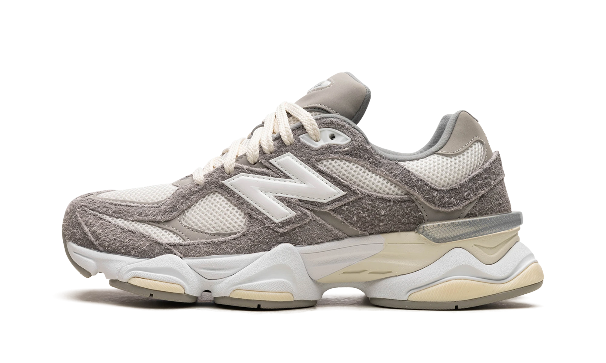 Sneaker New Balance 9060 Grey White (U9060YGA) in leer grijs en wit — zijaanzicht.