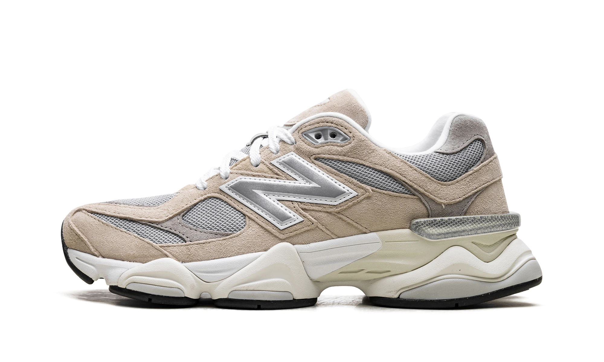 Sneaker New Balance 9060 Incense Raincloud Arid Stone (U9060LBD) in leer grijs — zijaanzicht.