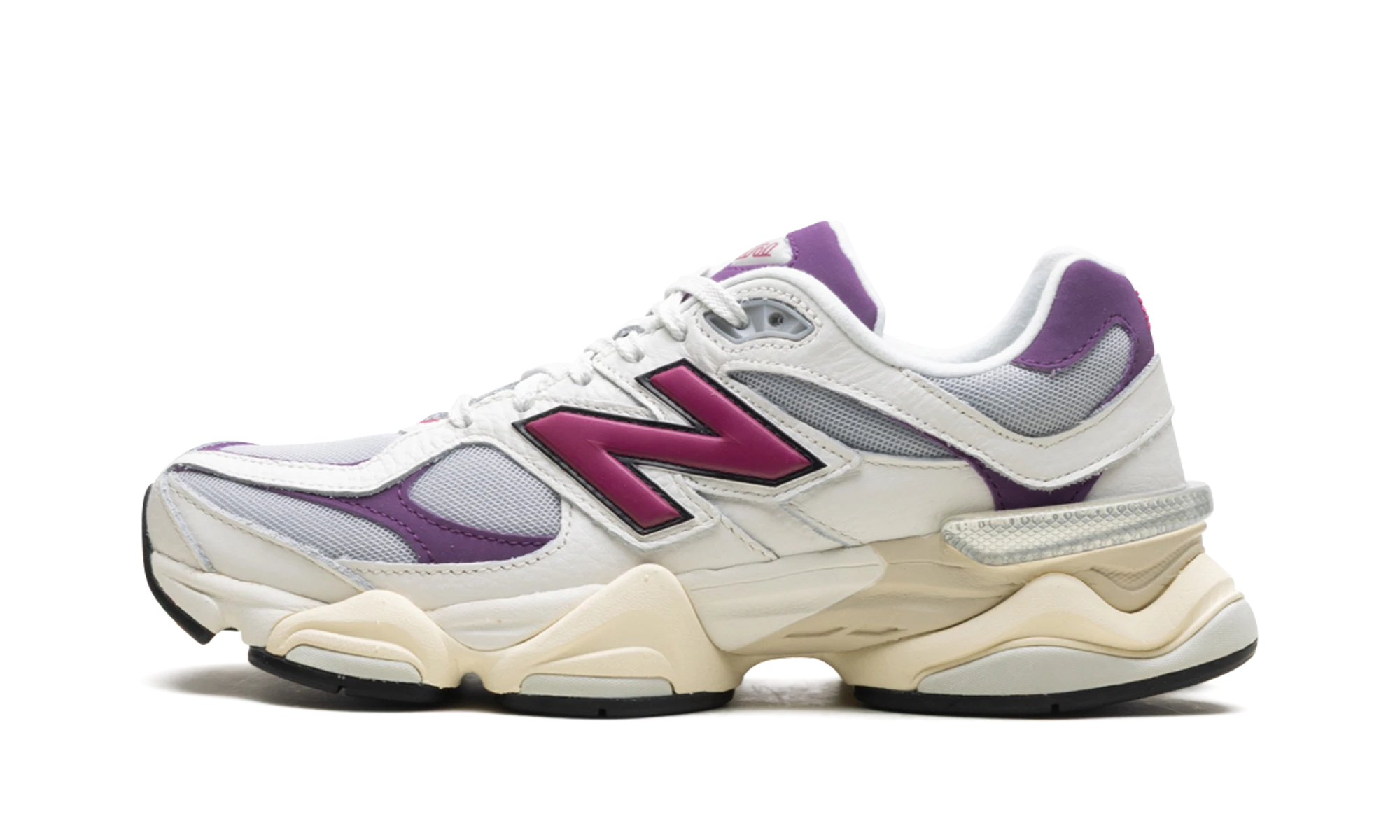 Sneaker New Balance 9060 Magenta (U9060ESC) in leer wit, roze en paars — zijaanzicht.