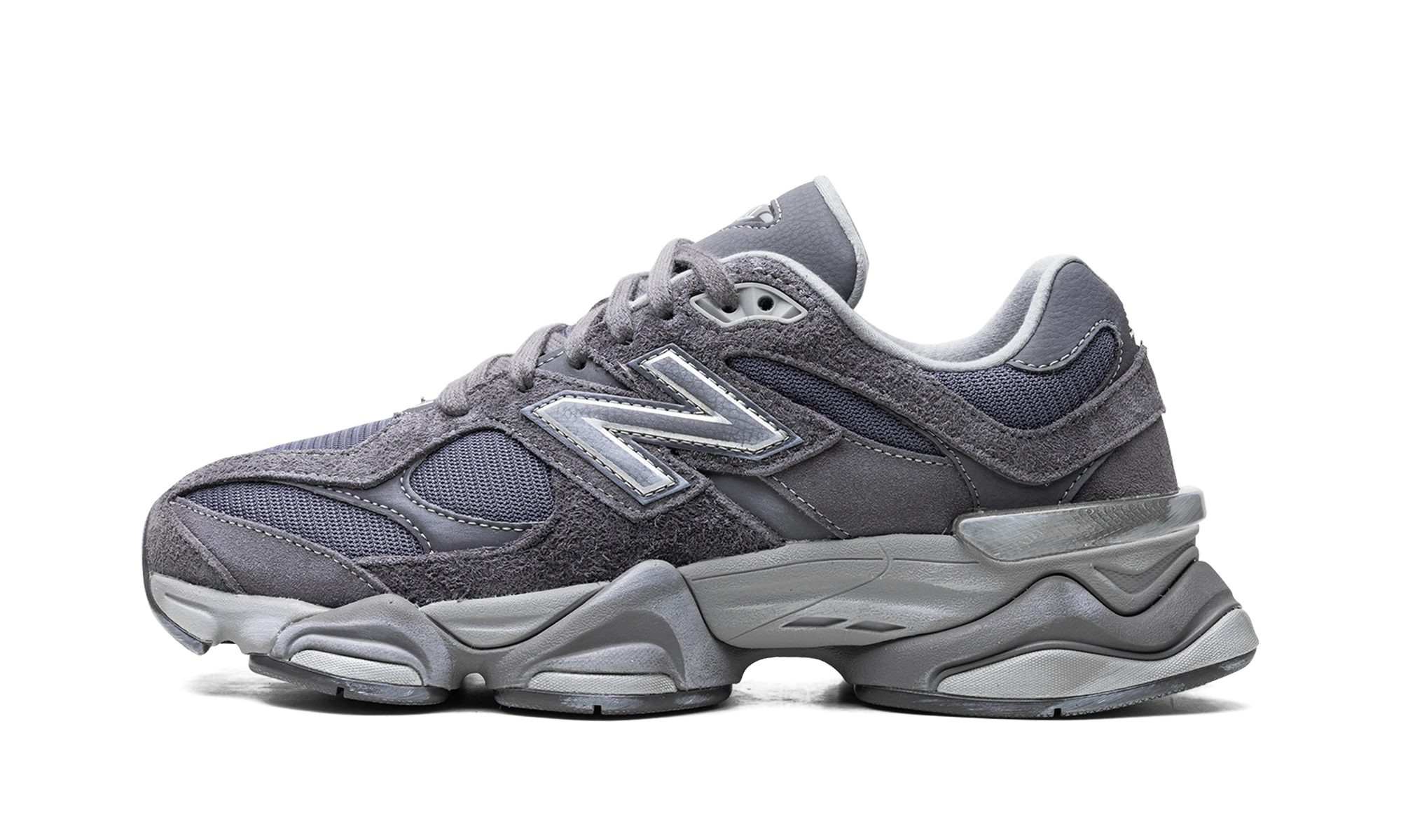 Sneaker New Balance 9060 Magnet (U9060SG) in leer grijs — zijaanzicht.