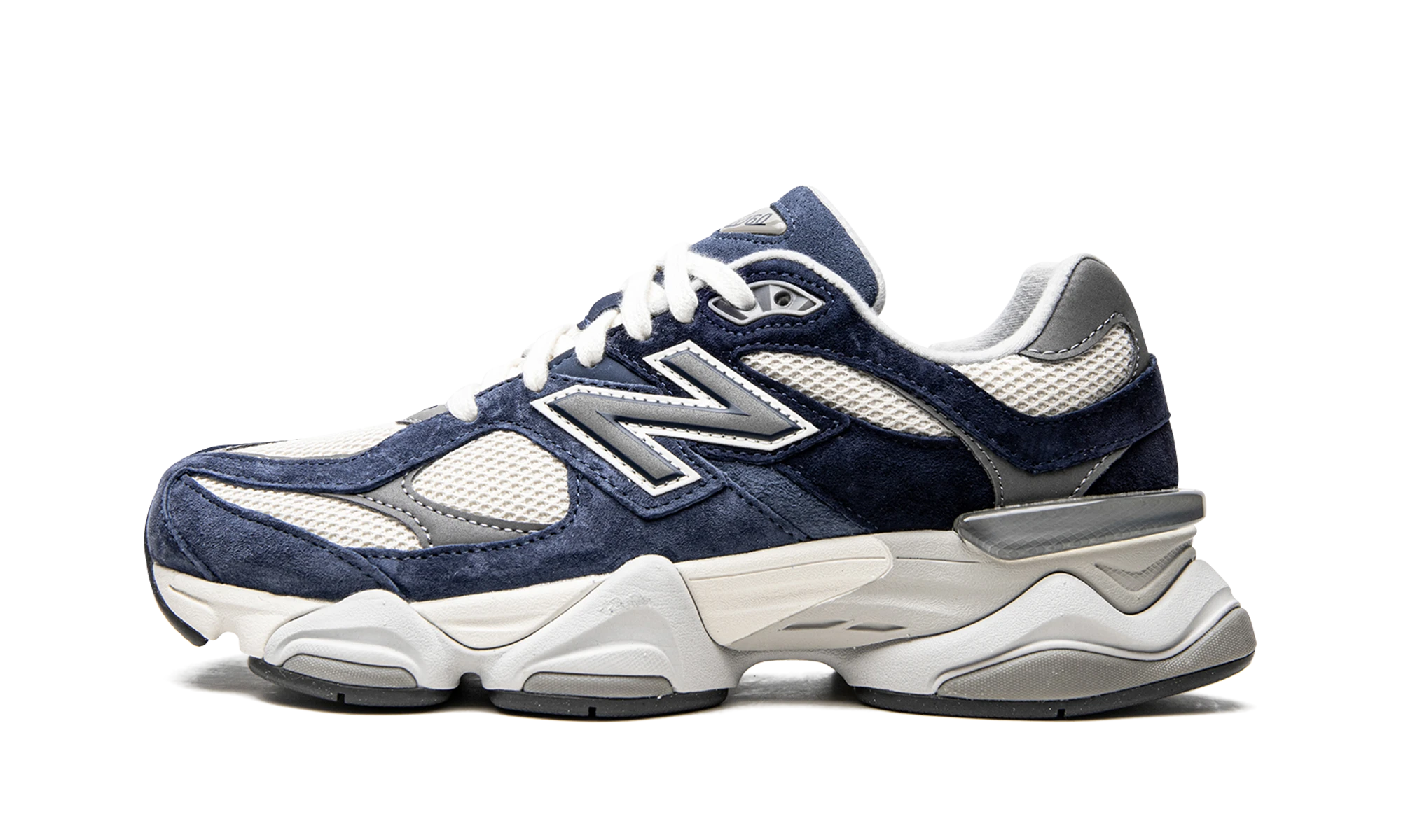 Sneaker New Balance 9060 Natural Indigo (U9060IND) in leer blauw en beige — zijaanzicht.