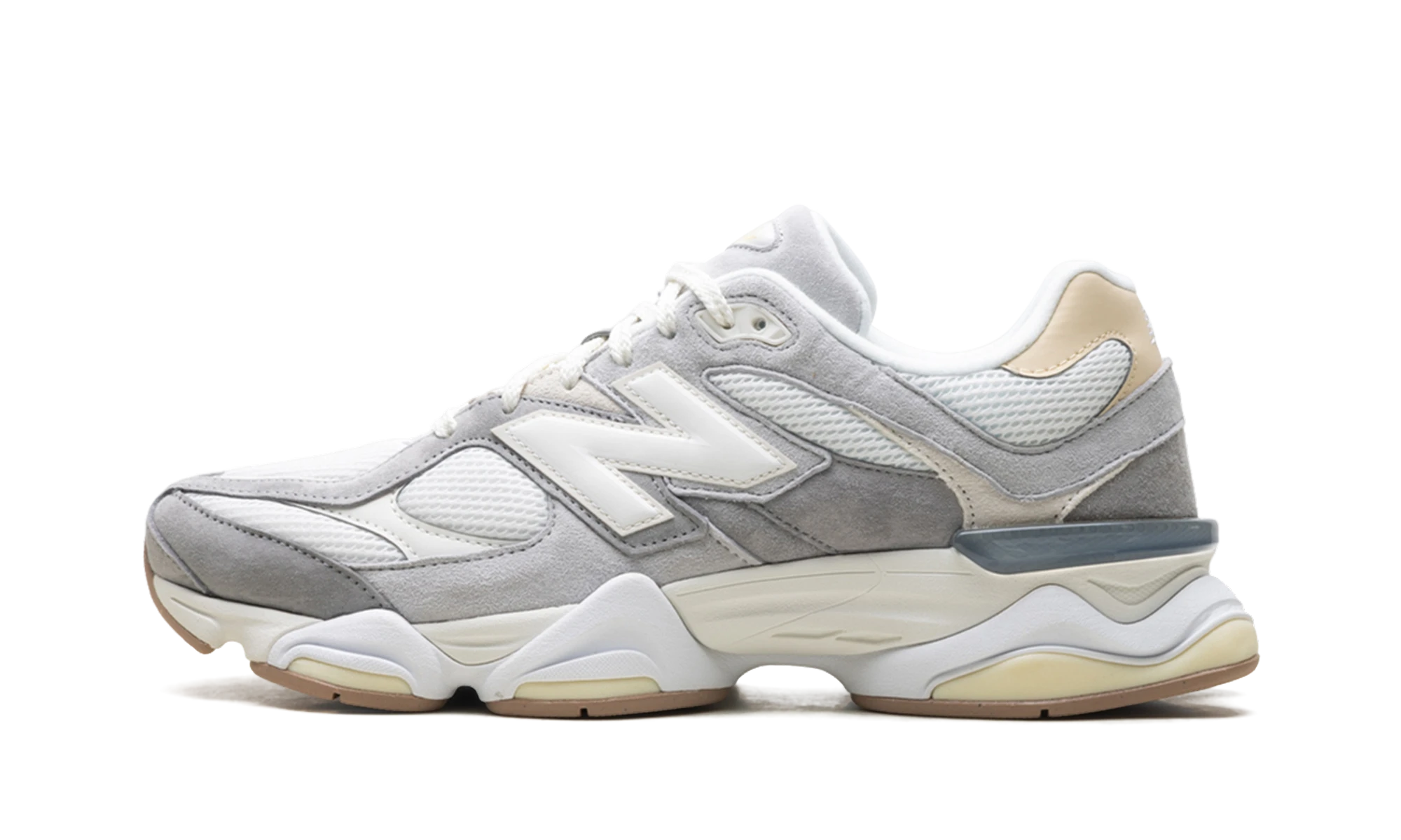 Sneaker New Balance 9060 Slate Grey Calcium (U9060AUB) in leer grijs — zijaanzicht.