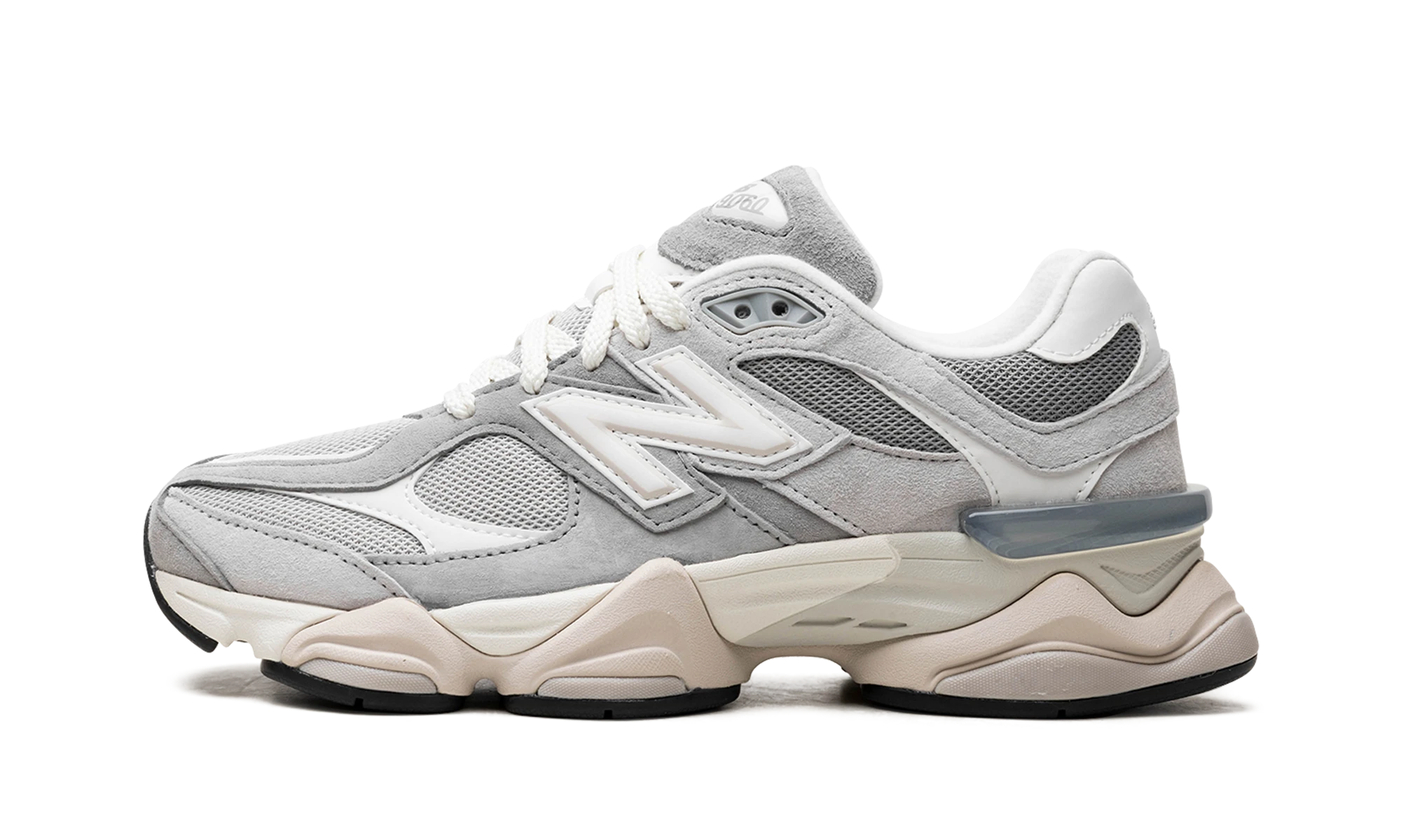 Sneaker New Balance 9060 Slate Grey Raincloud (U9060EEE) in leer grijs — zijaanzicht.