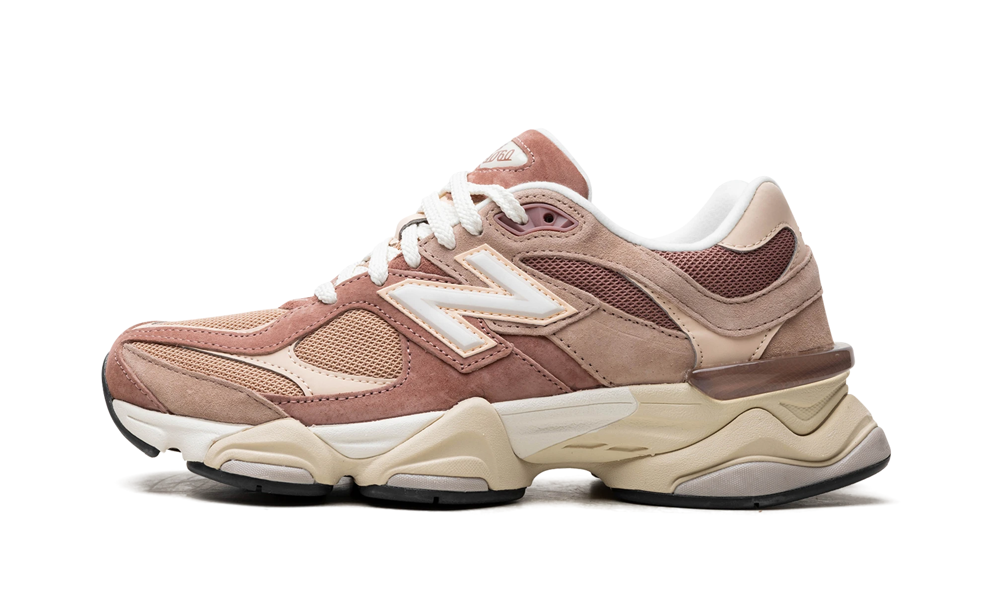 Sneaker New Balance 9060 Sparrow Flat Taupe (U9060EEH) in leer beige en roze — zijaanzicht.