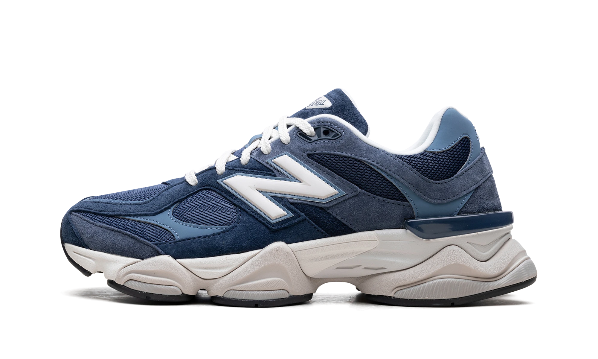 Sneaker New Balance 9060 Vintage Indigo Heron Blue (U9060EEF) in leer blauw — zijaanzicht.