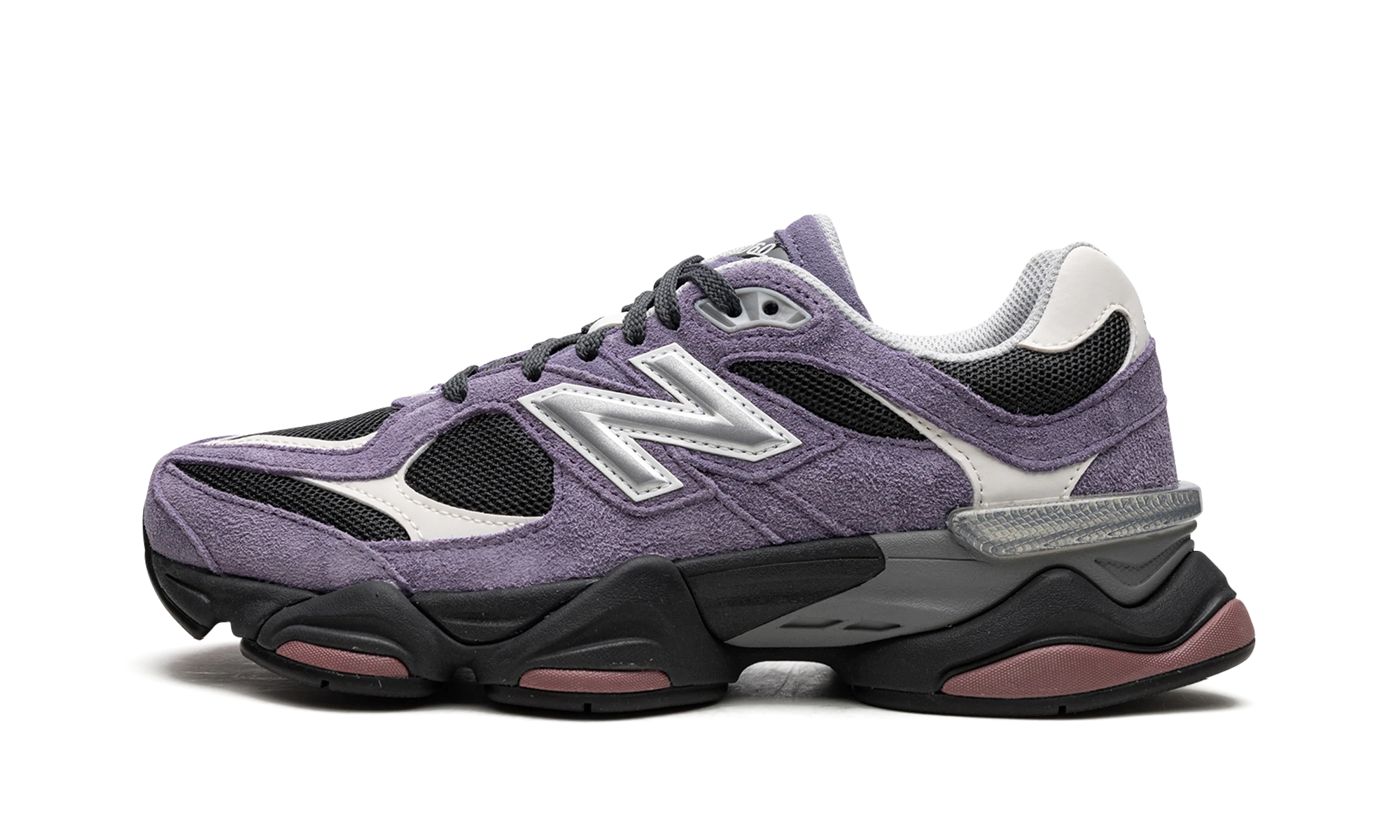 Sneaker New Balance 9060 Violet Noir (U9060VRB) in leer paars en zwart — zijaanzicht.