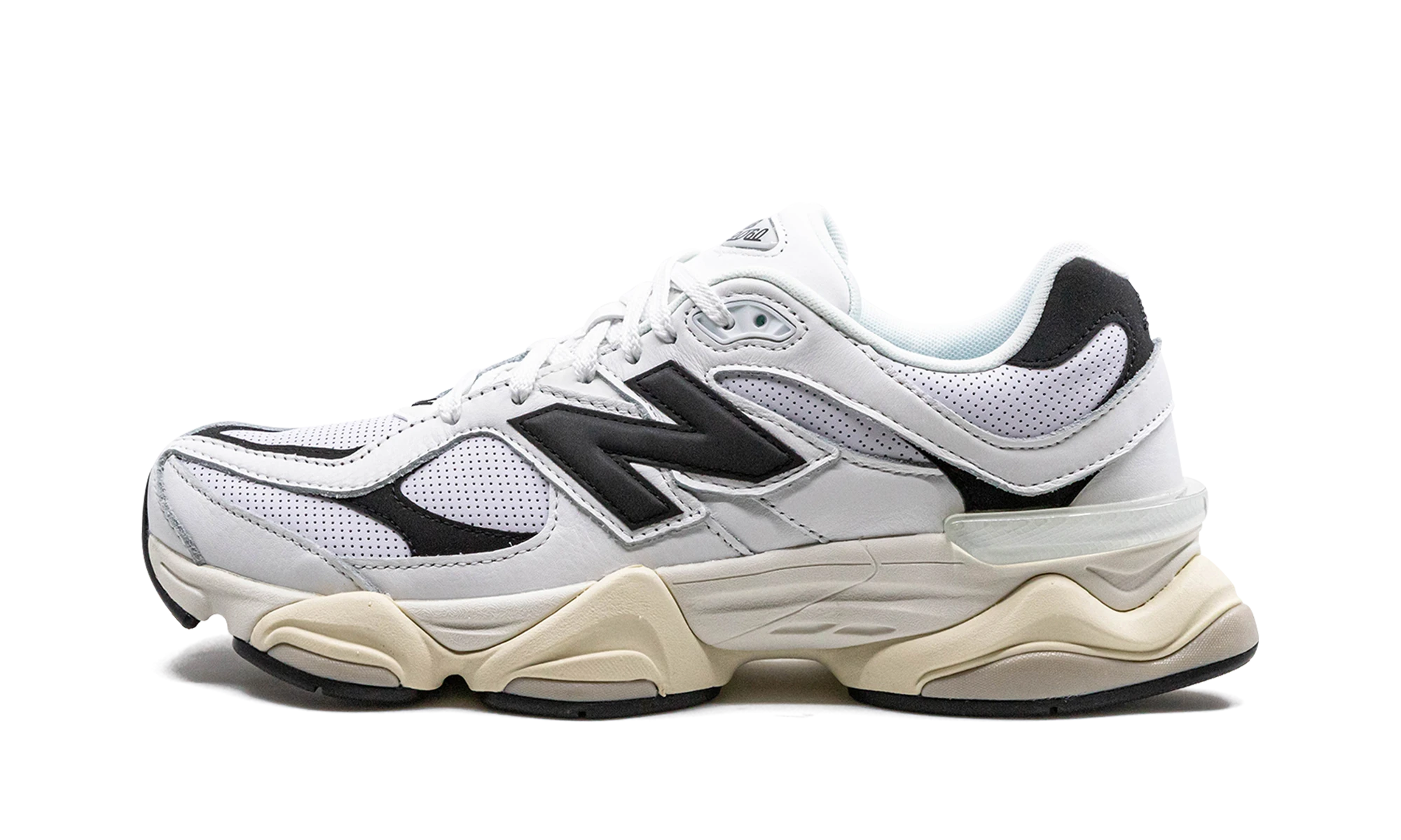 Sneaker New Balance 9060 White Black (U9060AAB) in leer wit en zwart — zijaanzicht.