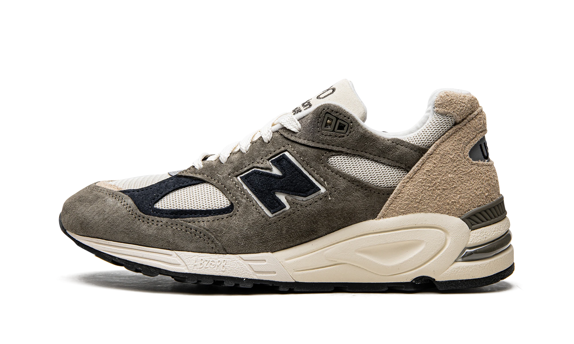 Sneaker New Balance 990v2 MiUSA Grey Tan (M990GB2) i läder grå och beige — yttre profilvy.