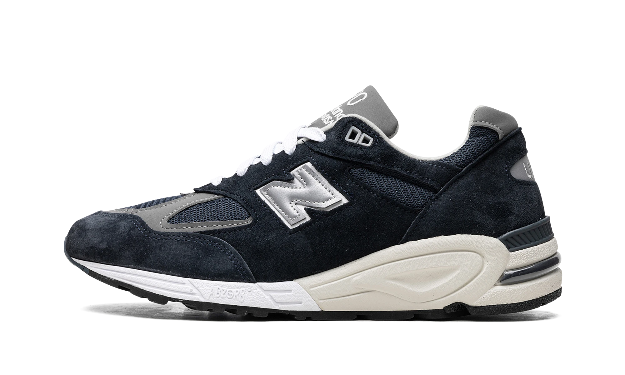 Superga New Balance 990v2 Navy Grey (M990NB2) iz usnje moder in siv — pogled od zunaj.