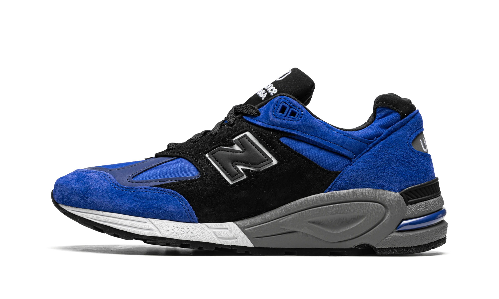 Sneaker New Balance 990v2 Royal Blue Black (M990PL2) in leather blue and black — outer profile view.