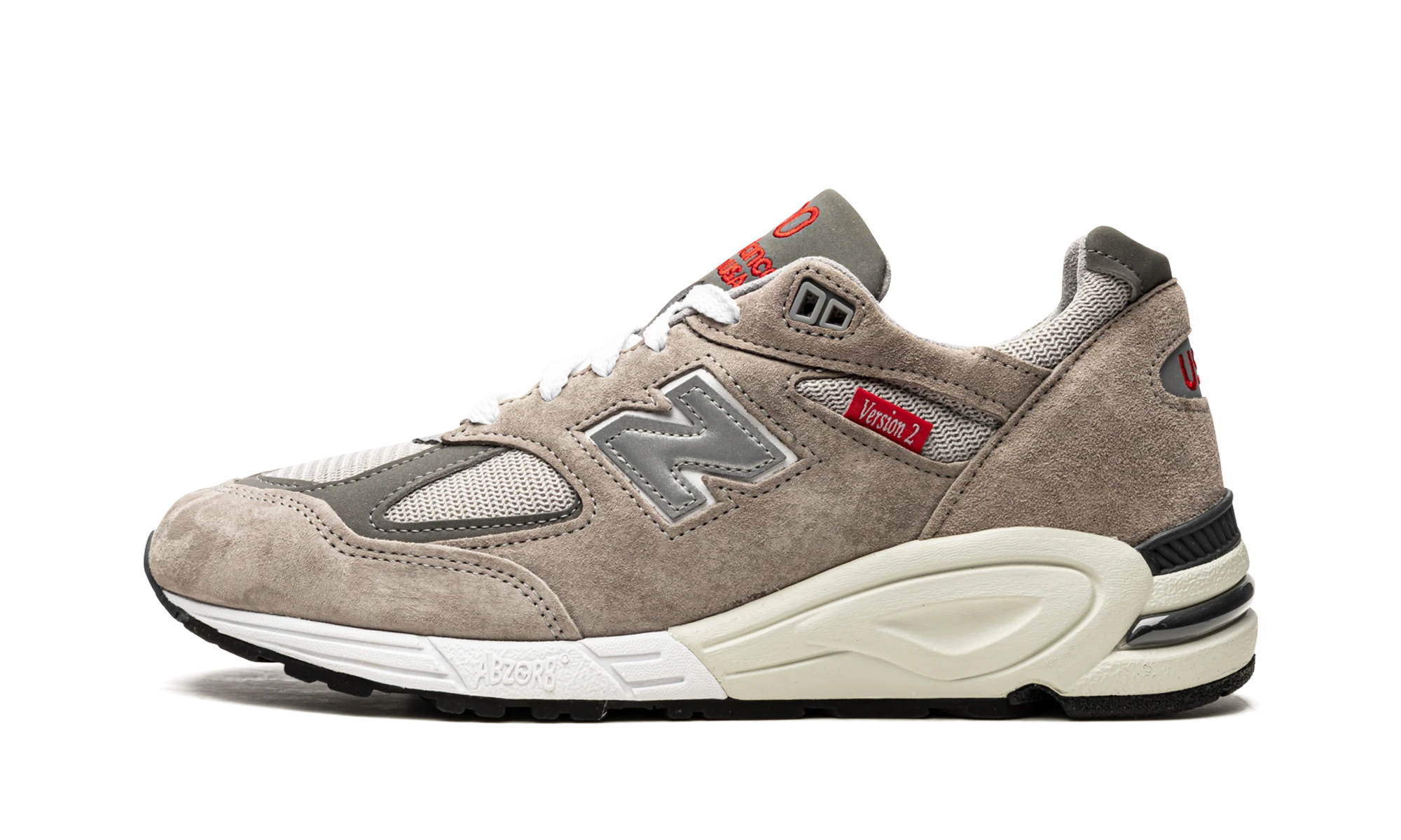 Sneaker New Balance 990v2 Version 2 (M990VS2) in leather beige, white and grey — outer profile view.