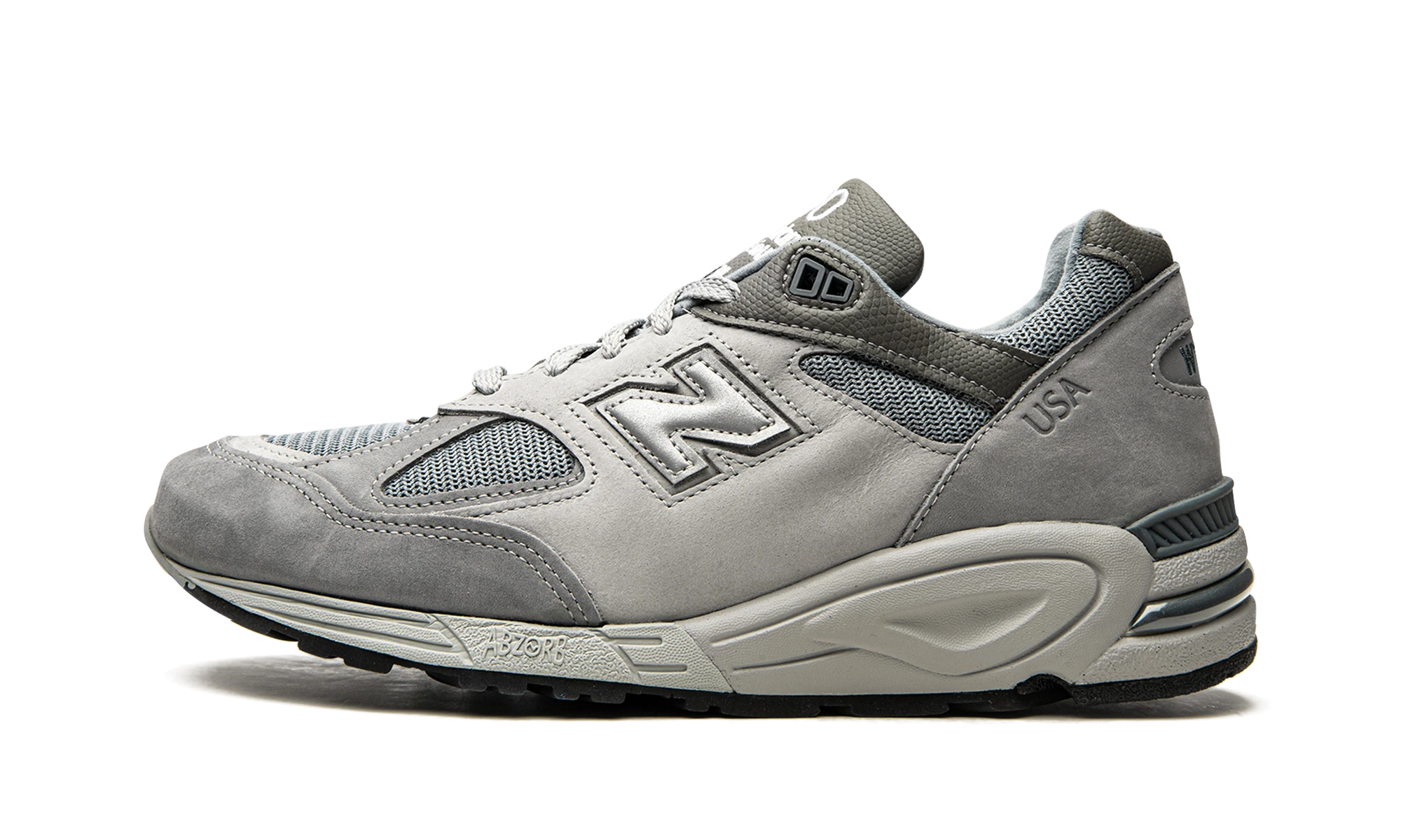 Sneaker New Balance 990v2 WTAPS (M990WT2) in leather grey and green — outer profile view.