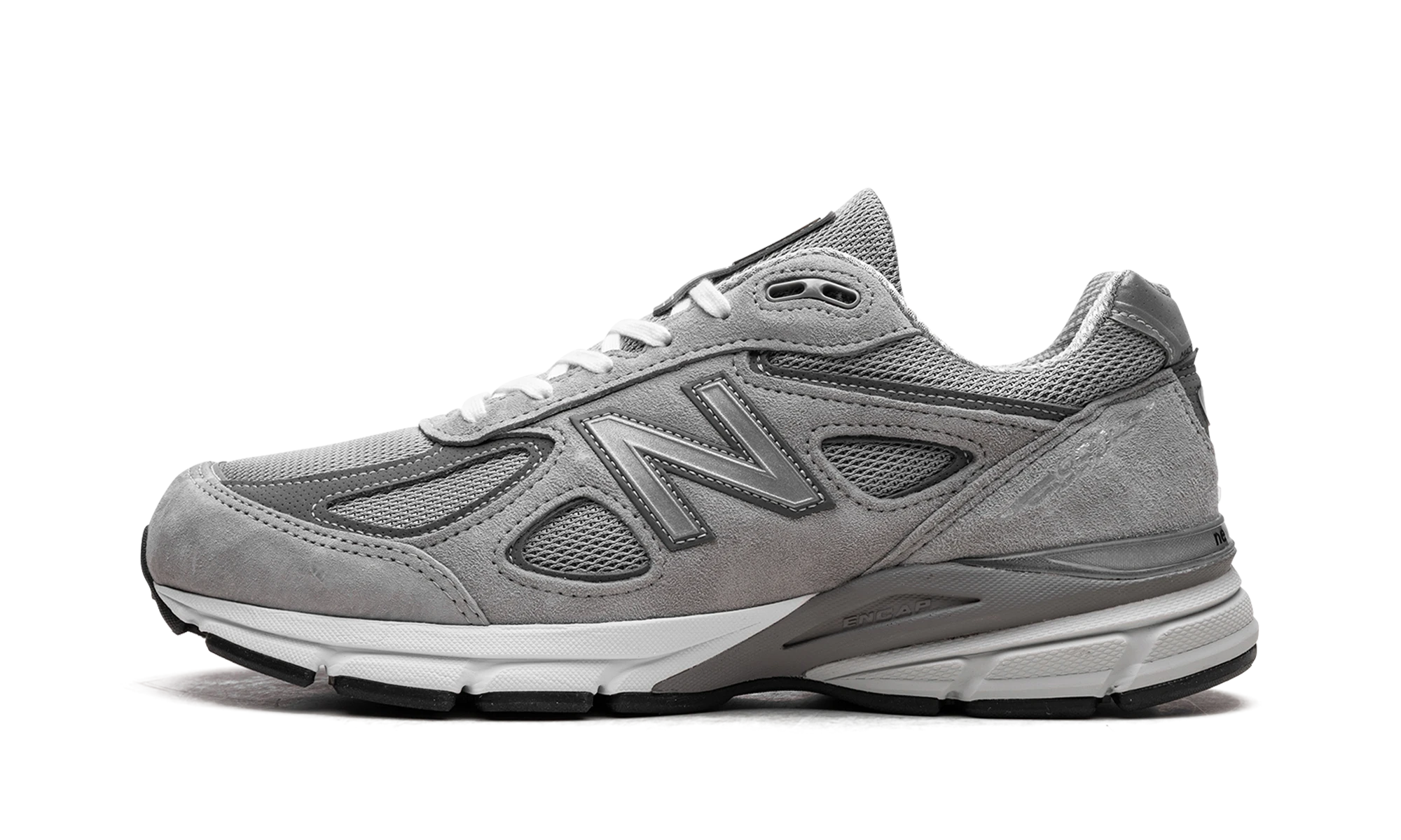 Sneaker New Balance 990v4 MiUSA Grey Silver (U990GR4) in leather grey and silver — outer profile view.