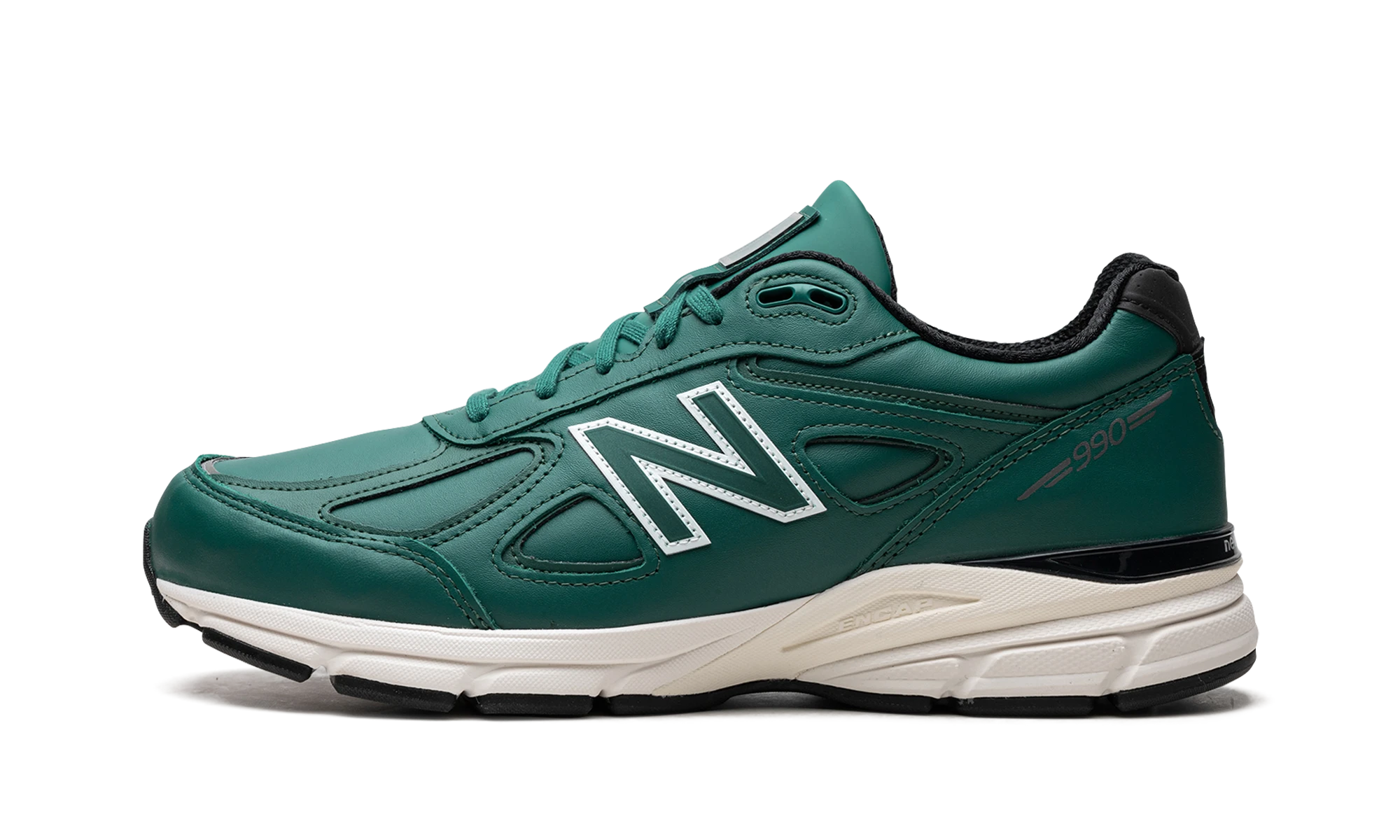 Sneaker New Balance 990v4 MiUSA Teddy Santis Teal (U990TW4) in leather blue and white — outer profile view.