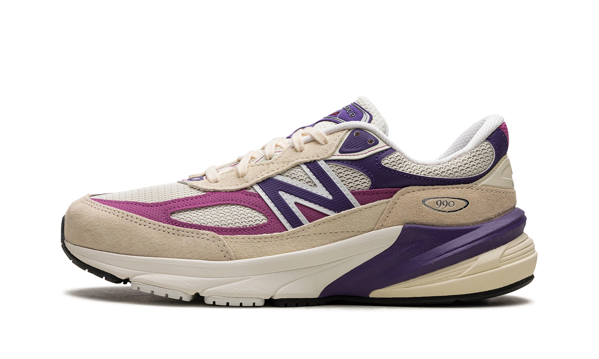 Sneaker New Balance 990v6 MiUSA Magenta Pop (U990TD6) in leather pink — outer profile view.