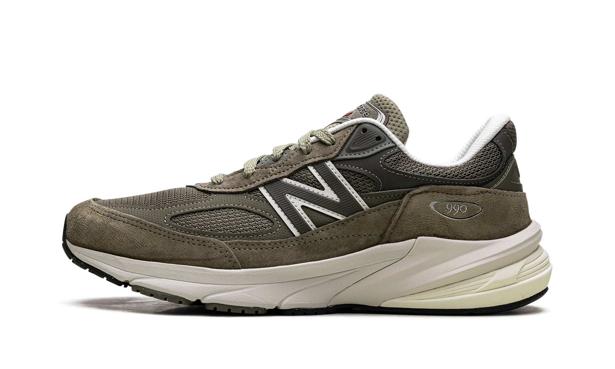 Sneaker New Balance 990v6 MiUSA True Camo (U990TB6) in leather camouflage — outer profile view.