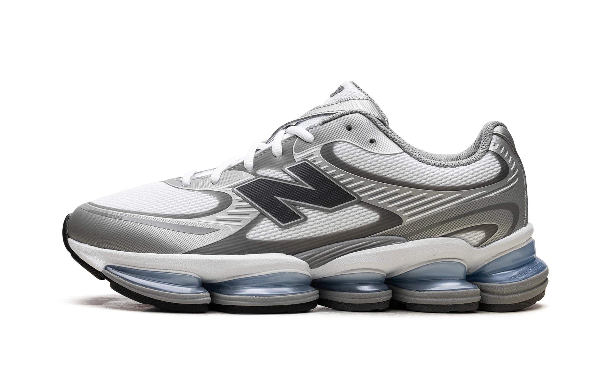 Sneaker New Balance Abzorb 2000 White Grey Blue (U2000AA) in leather white, silver and grey — outer profile view.