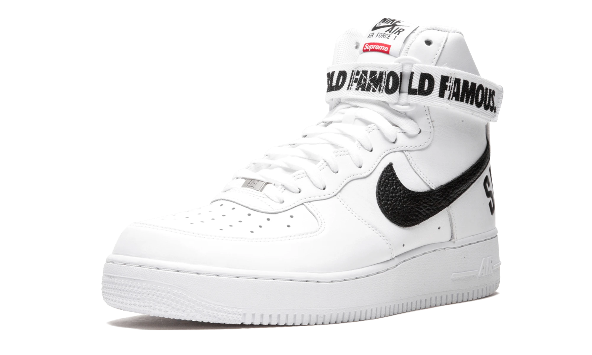 Outer rubber sole of the Nike Air Force 1 High Supreme World Famous White (698696-100).