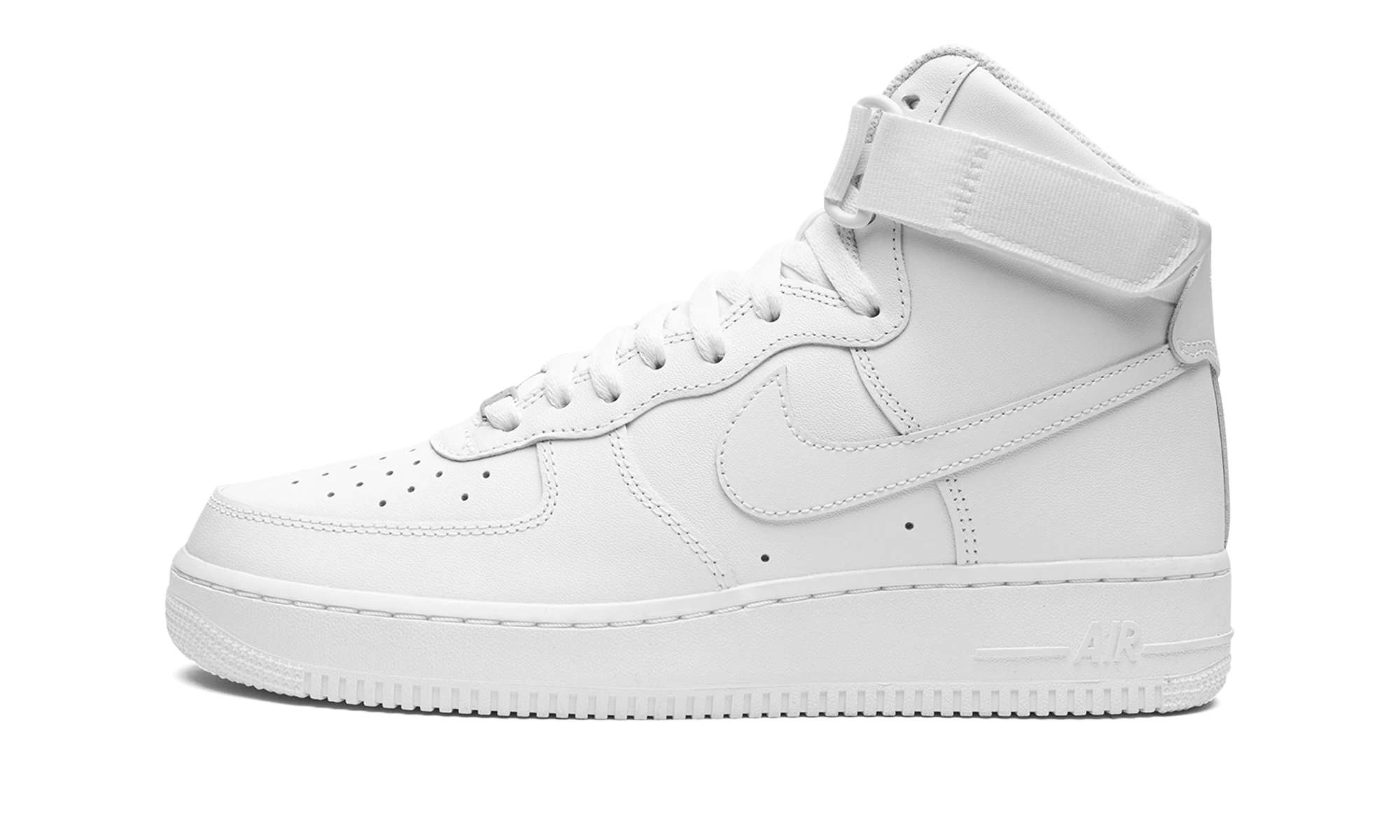 Sneaker Nike Air Force 1 High Triple White (334031-105 / DD9624-100) in leather — outer profile view.