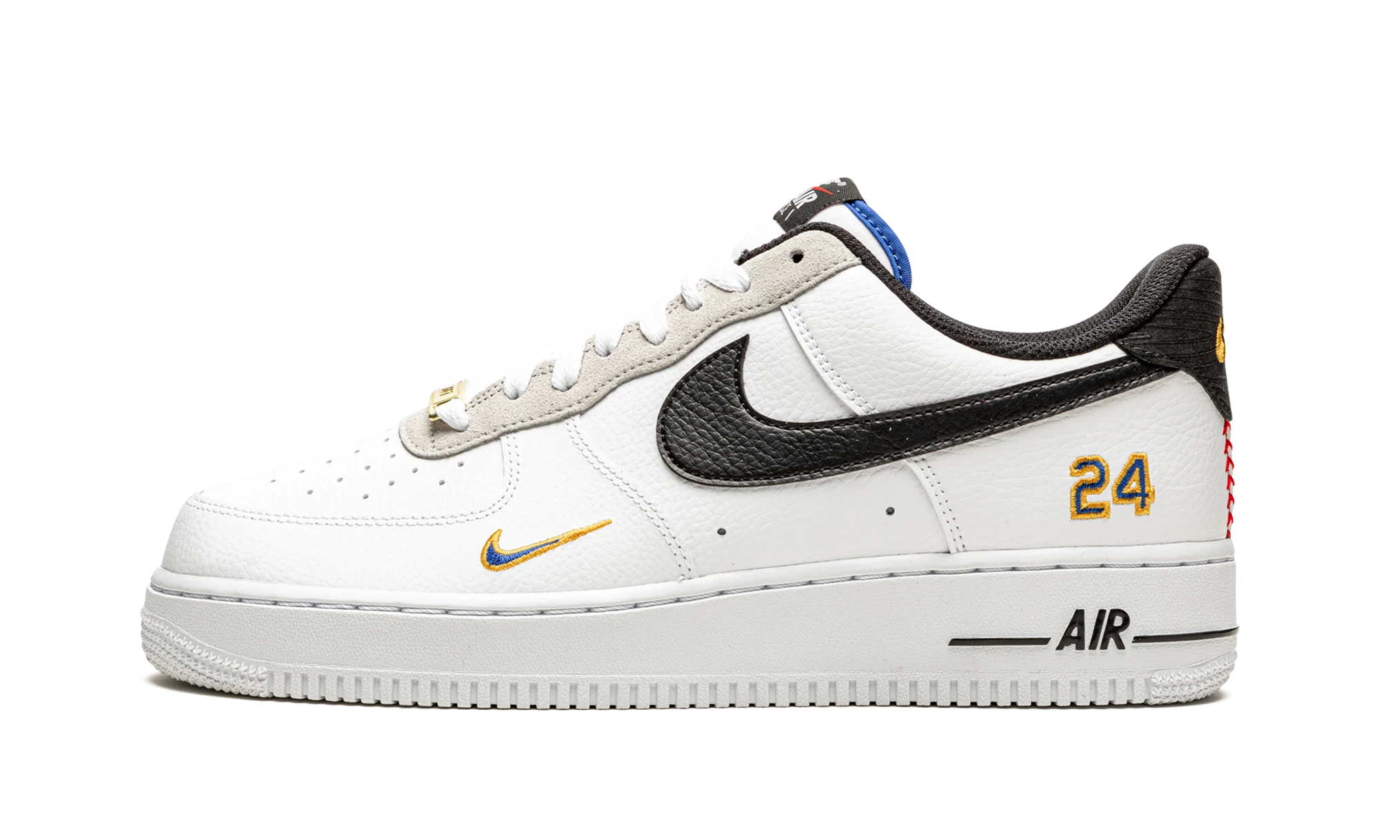 Teniska Nike Air Force 1 Low Ken Griffey Jr. and Sr. Swingman (DJ5192-100) z koža biely, modrý a zlatý — pohľad z vonkajšej strany.