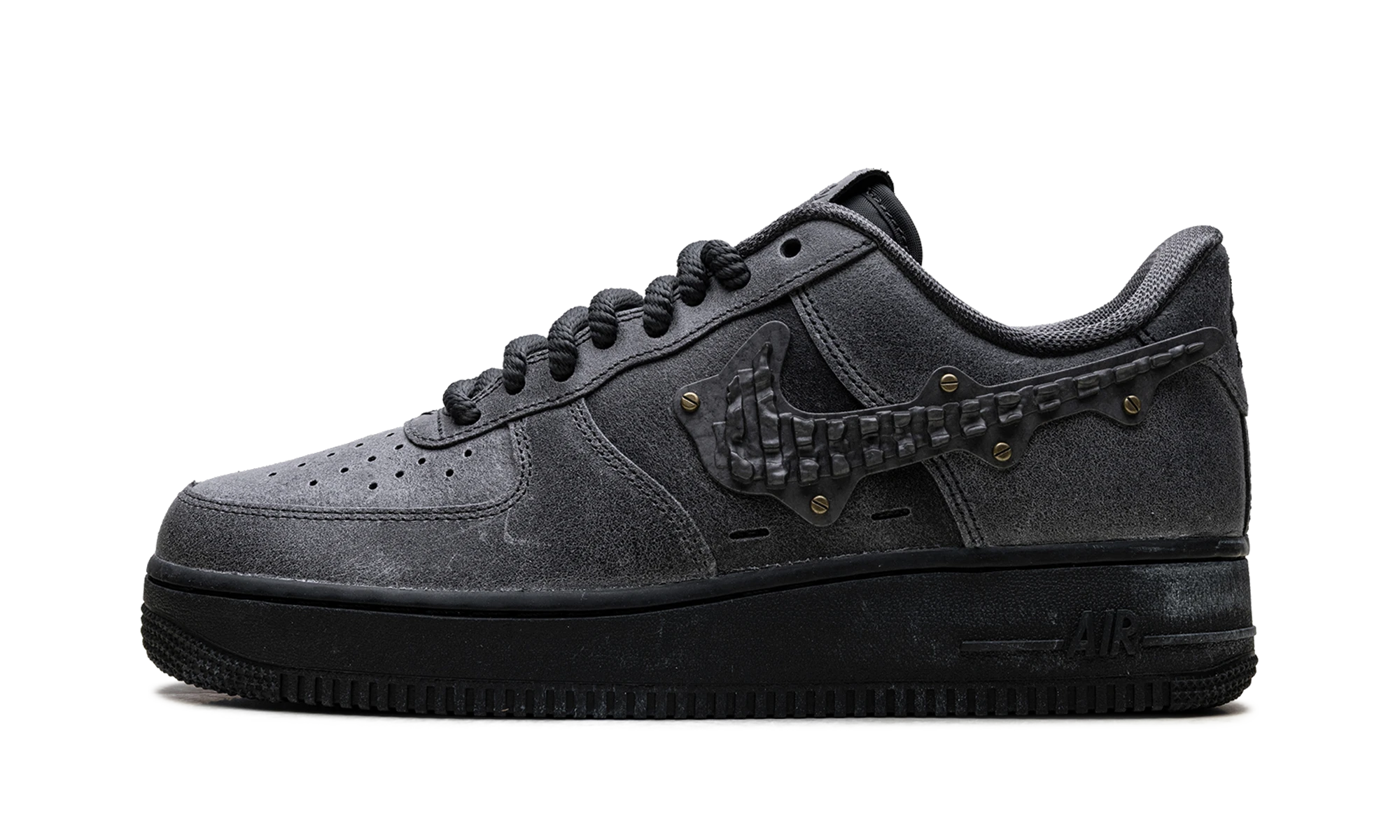 Sneaker Nike Air Force 1 Low Metalwork Medium Ash Anthracite (IH4965-254) in leather grey and black — outer profile view.