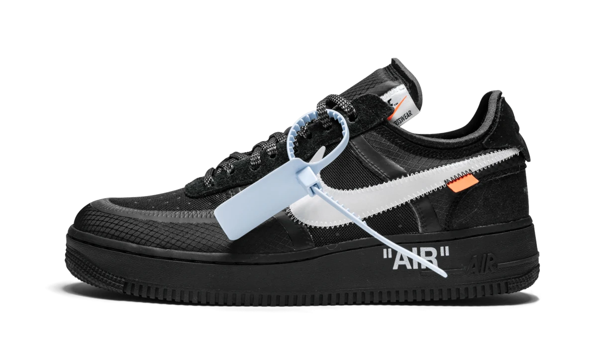 Sneaker Nike Air Force 1 Low Off-White Black White in leather black and white, available in Europe — outer profile view.