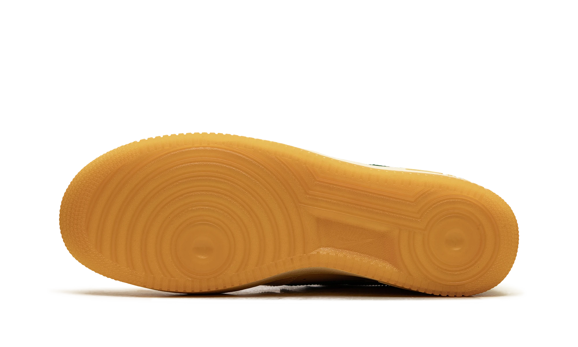 Outer rubber sole of the Nike Air Force 1 Low Patent Leather Topaz Gold Pine Green (IO4489-700).