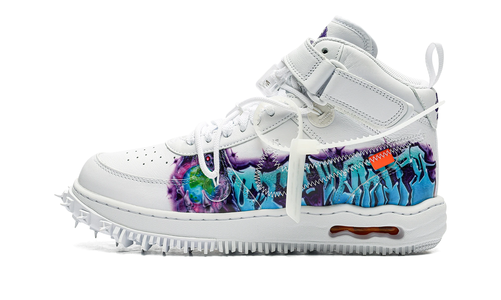 Sneaker Nike Air Force 1 Mid Off-White Graffiti White (DR0500-100) in leather — outer profile view.