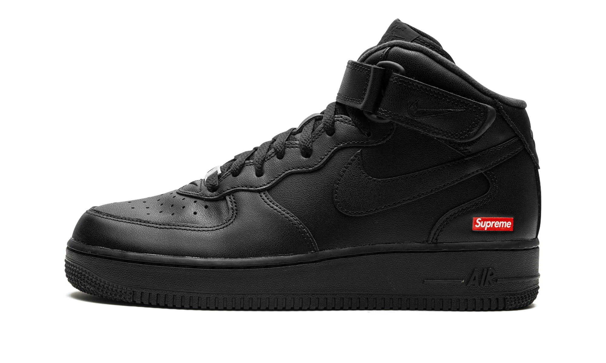 Cipő Nike Air Force 1 Mid Supreme Black (FZ8784-001) bőr fekete — külső oldalprofil.